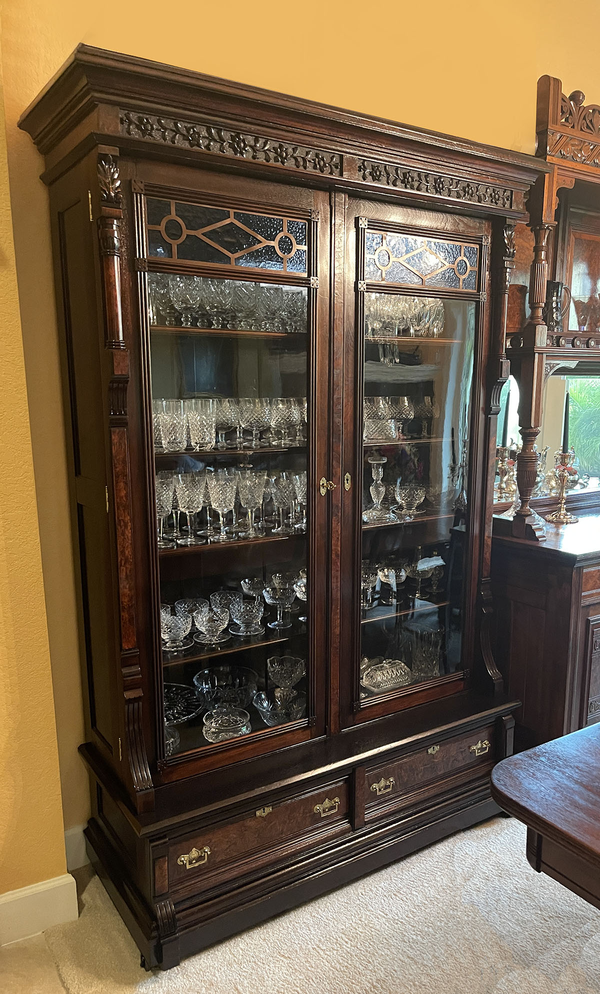 MAHOGANY AND BURL WALNUT BOOKCASE