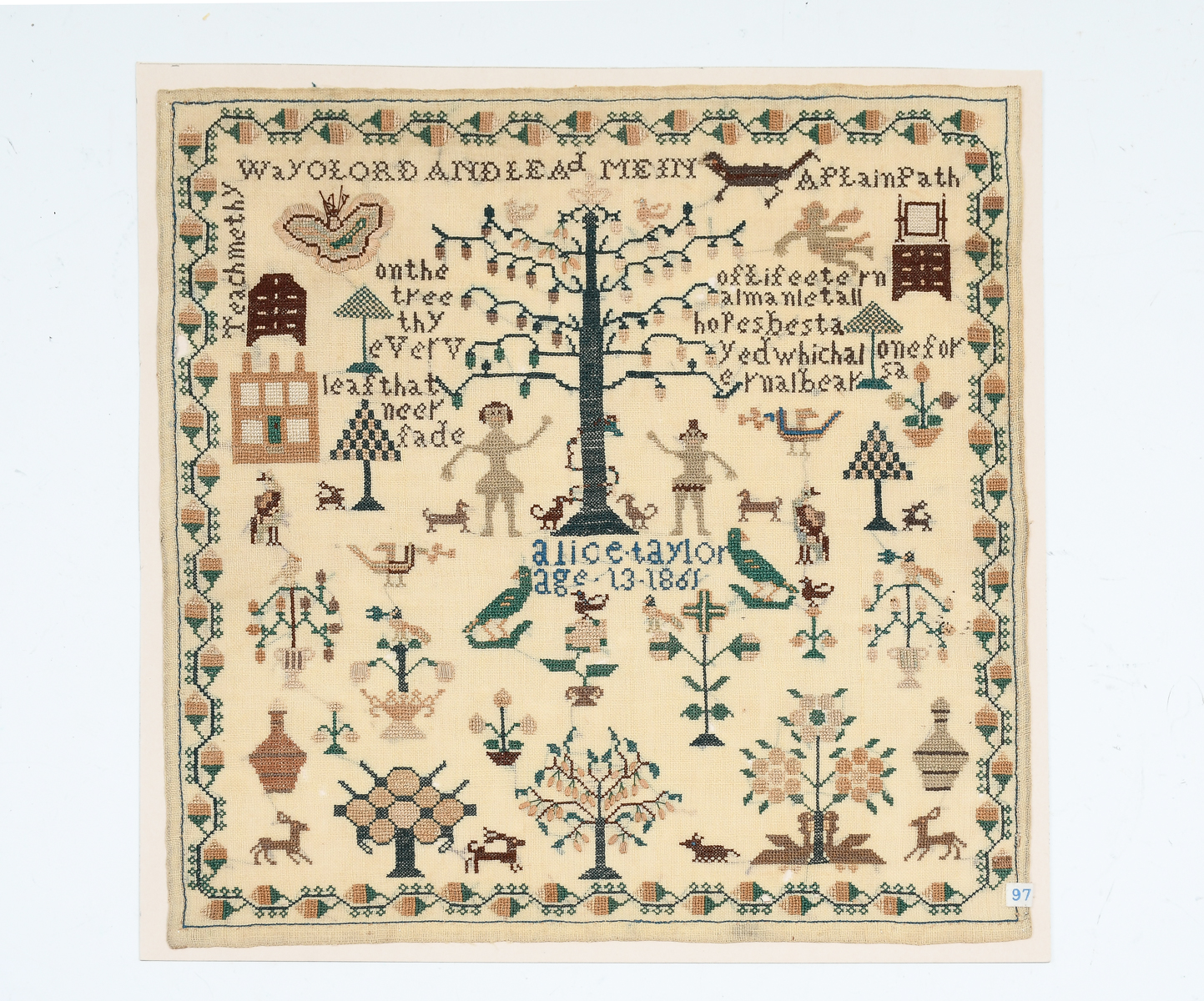1861 ADAM AND EVE SAMPLER BY ALICE