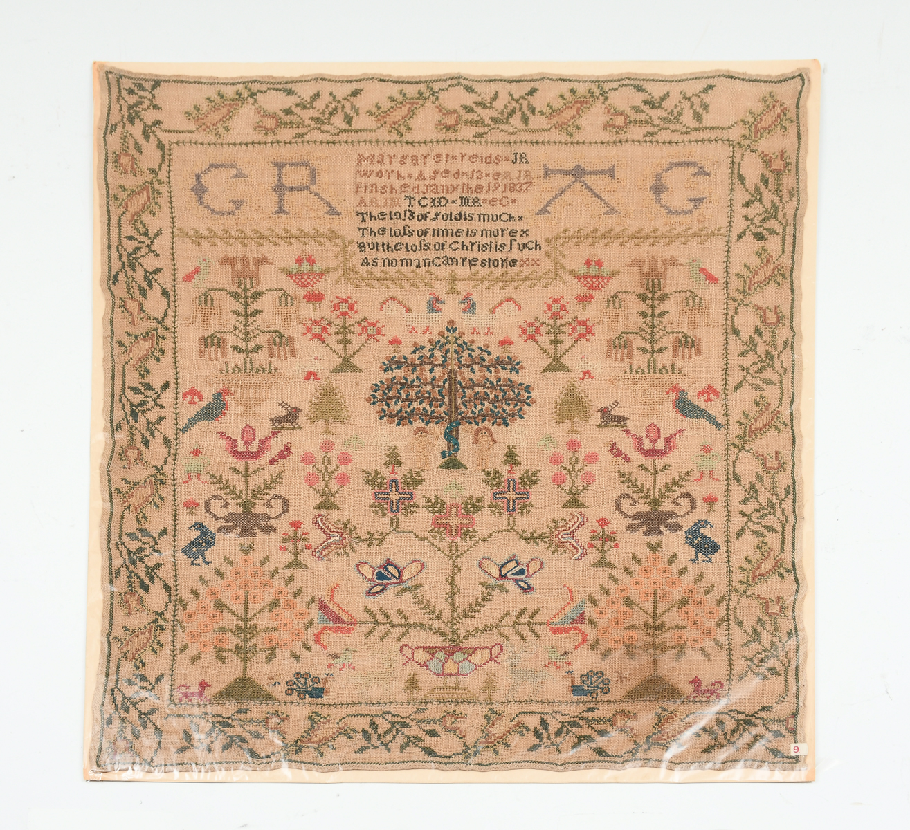 1837 FOLK ART SAMPLER BY MARGARET 2eca29