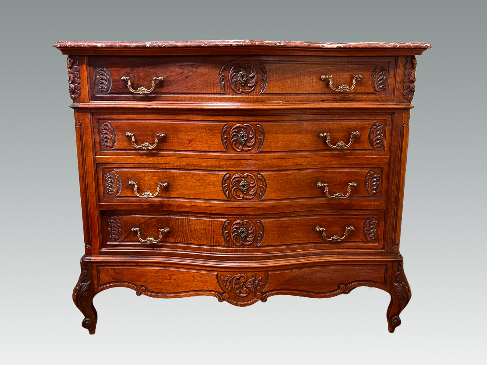 FRENCH 4 DRAWER MARBLE TOP DRESSER: