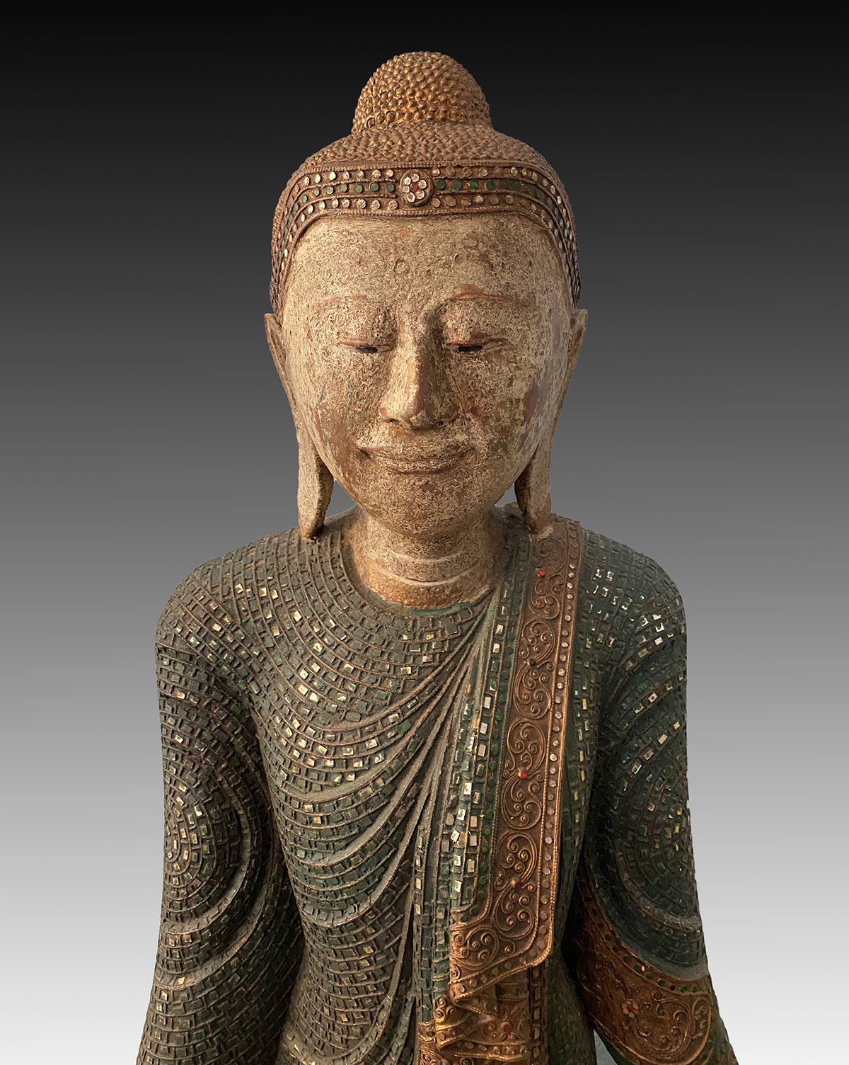 CARVED WOODEN FEMALE BUDDHA: Tall carved