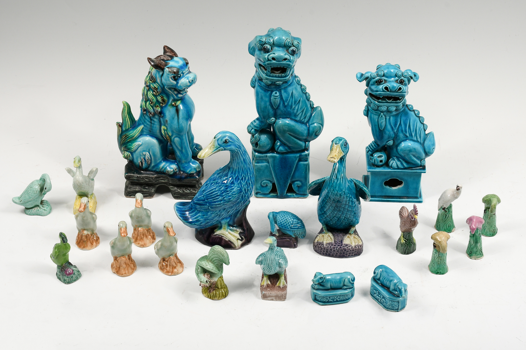 CHINESE PORCELAIN FOO DOGS, DUCKS,