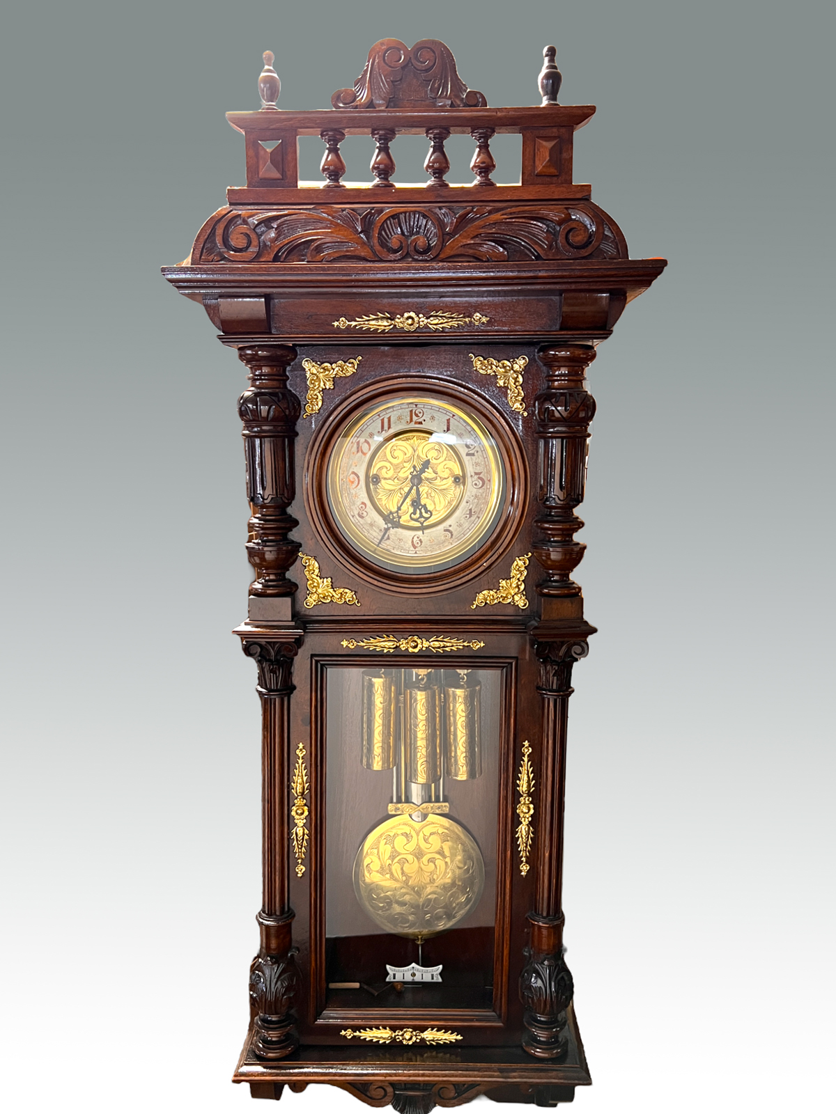 CARVED AUSTRIAN WALL CLOCK: Austrian