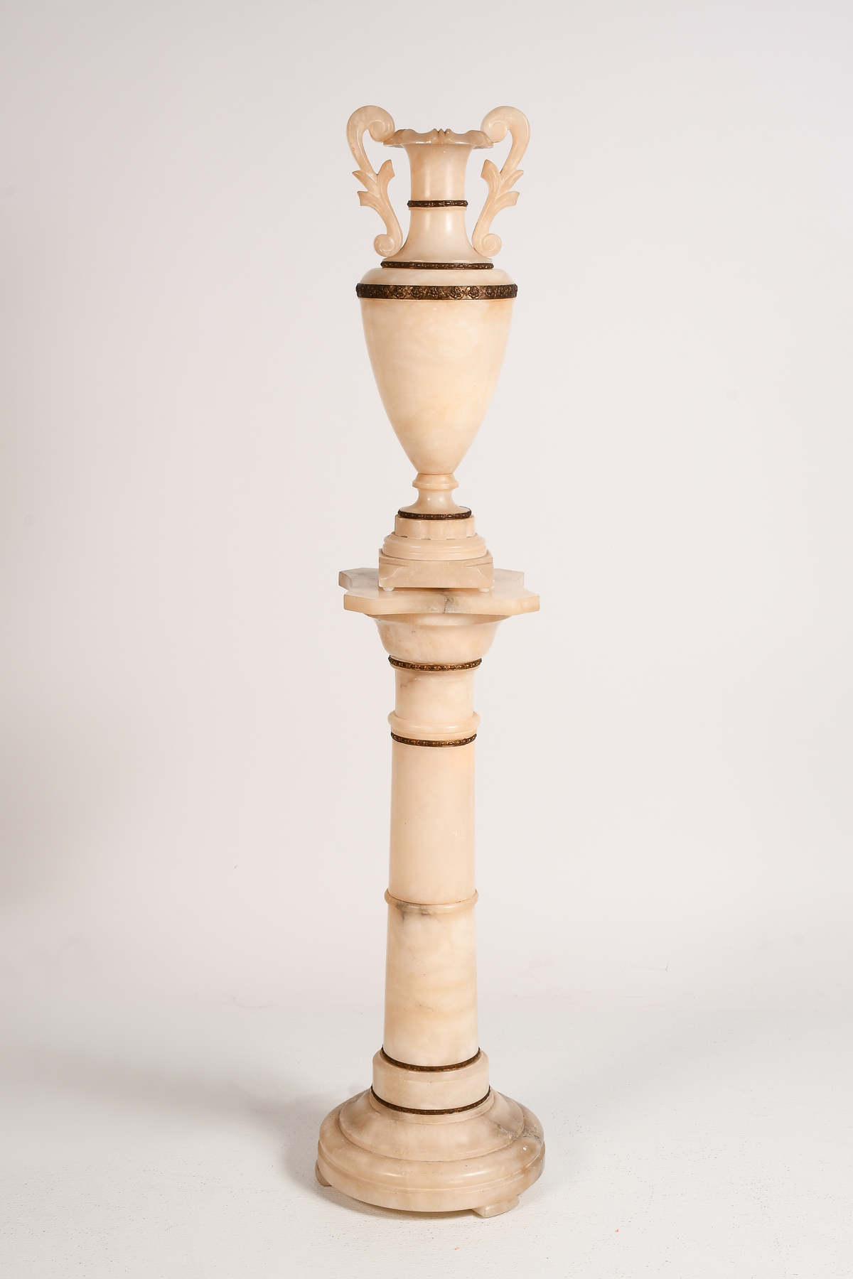 CARVED ALABASTER URN PEDESTAL 2ecbb9