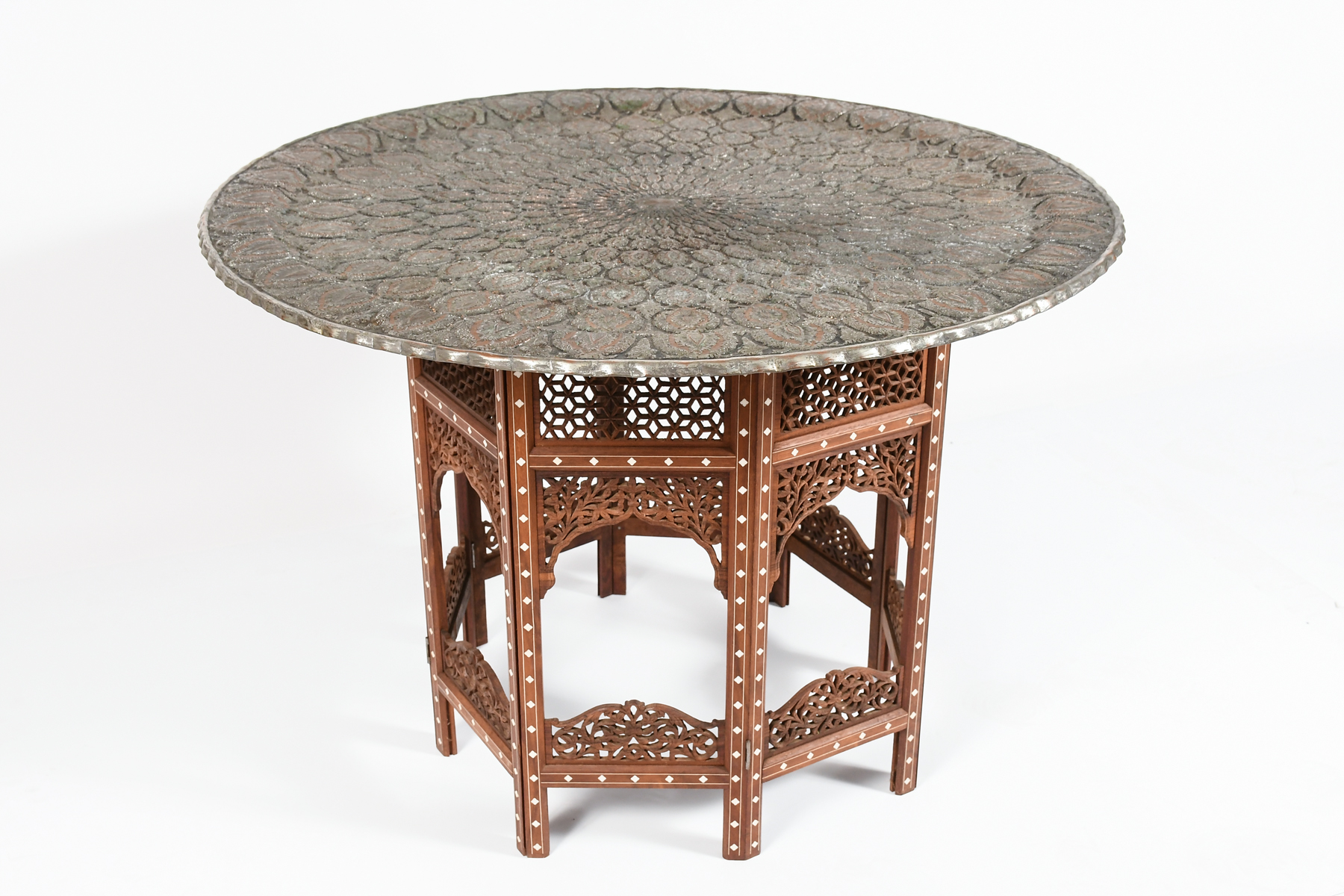 LARGE PERSIAN SILVERED COPPER TABLE