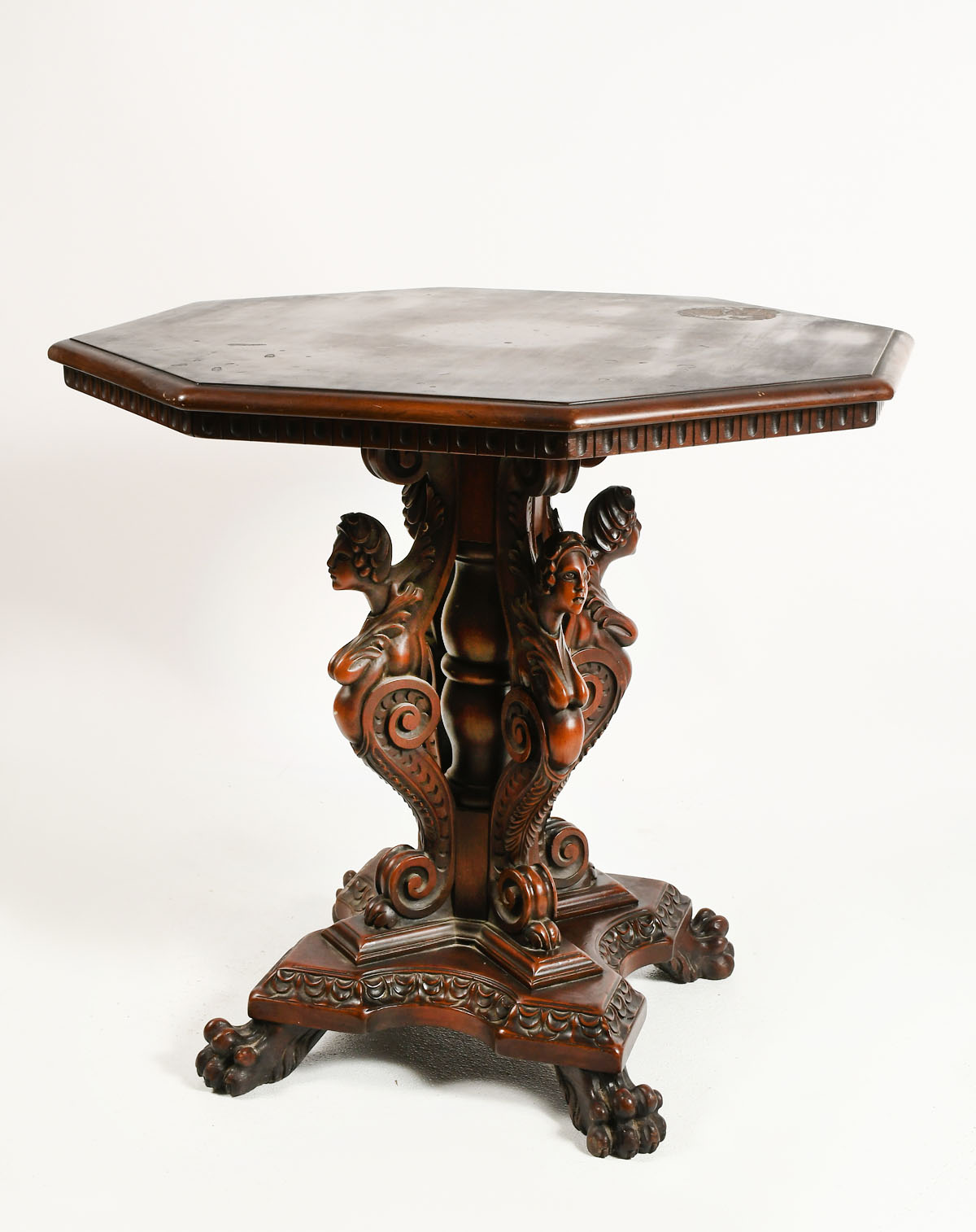 CARVED OCTAGONAL PARLOR TABLE: