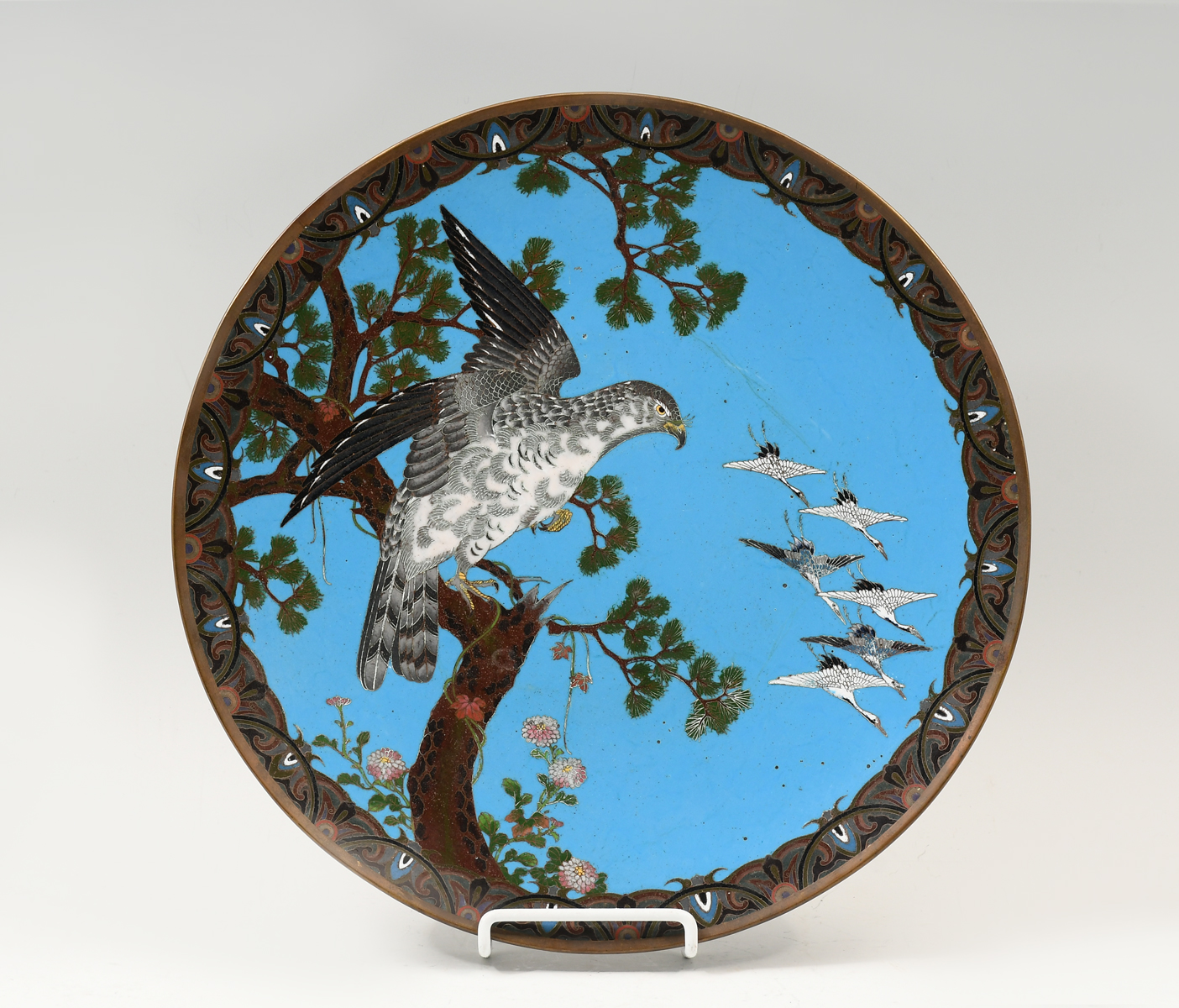 JAPANESE CLOISONNE BIRD PLATE: Decorated