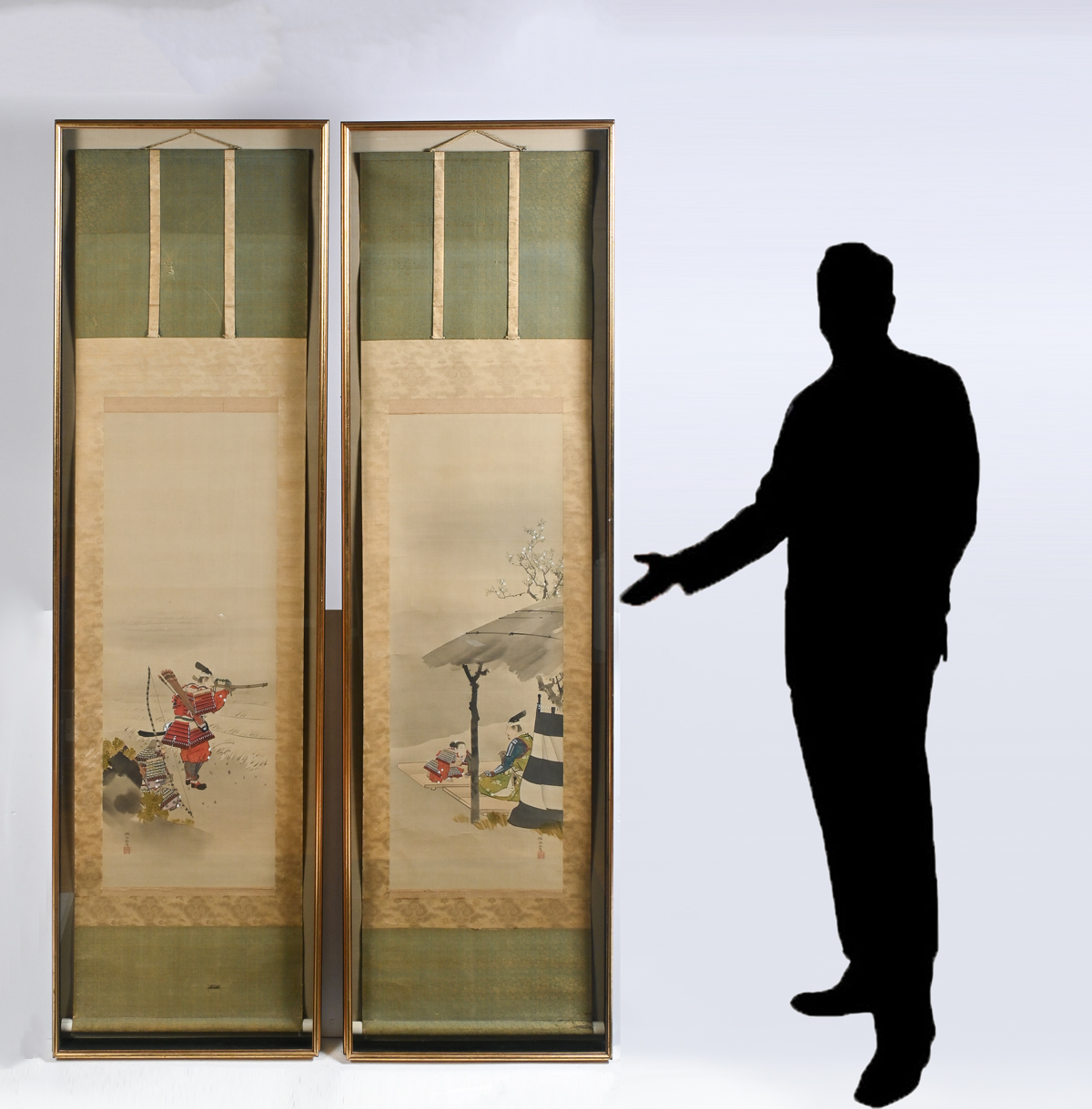 PAIR OF LARGE FRAMED ASIAN SCROLL