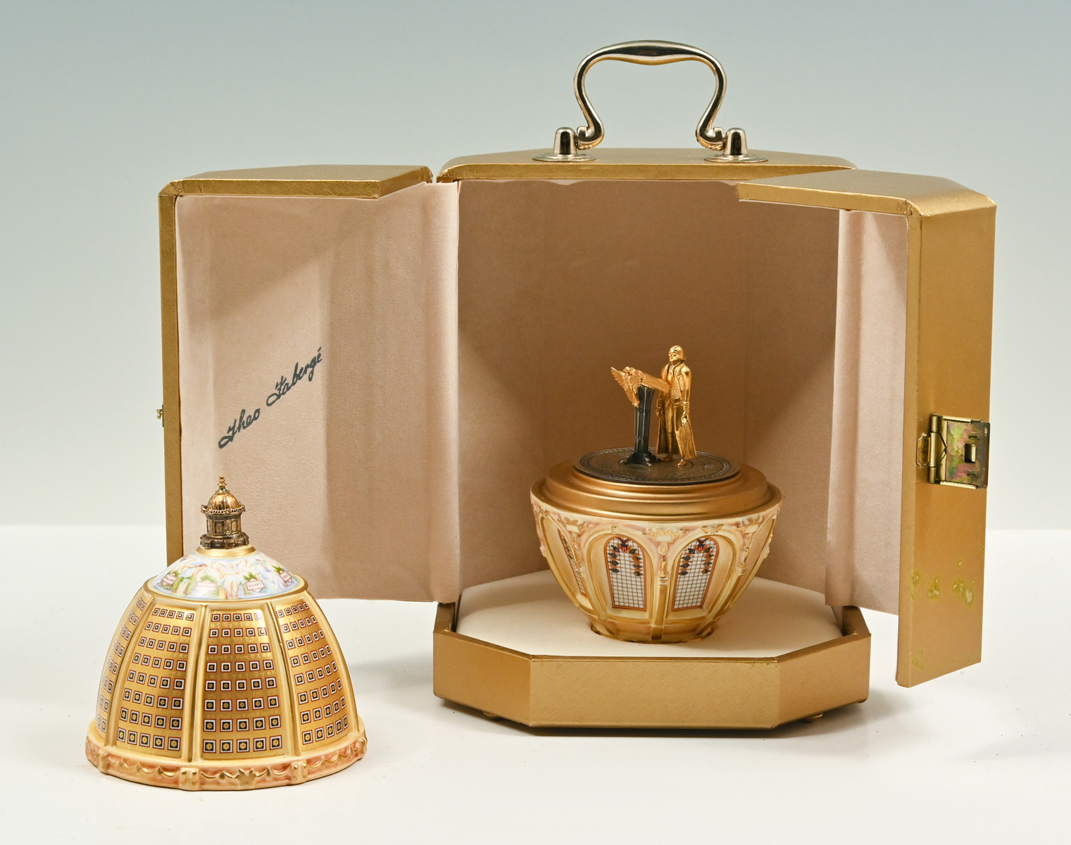 THEODORE FABERGE PORCELIAN & METAL EGG: