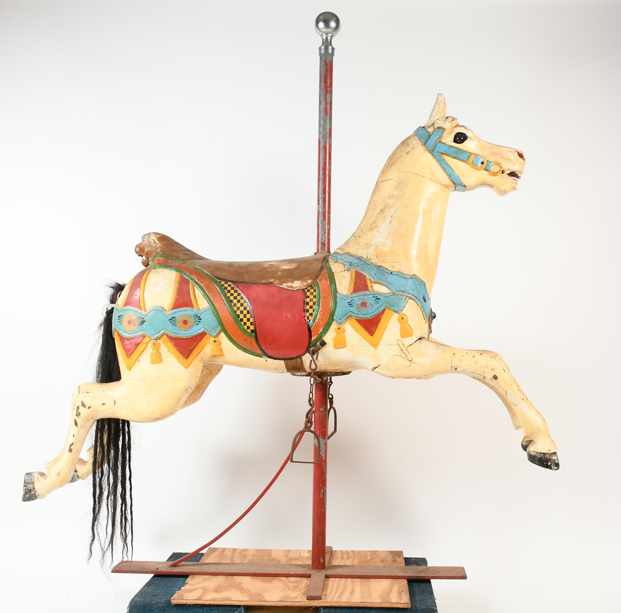 ENGLISH CAROUSEL HORSE: Early hand-carved