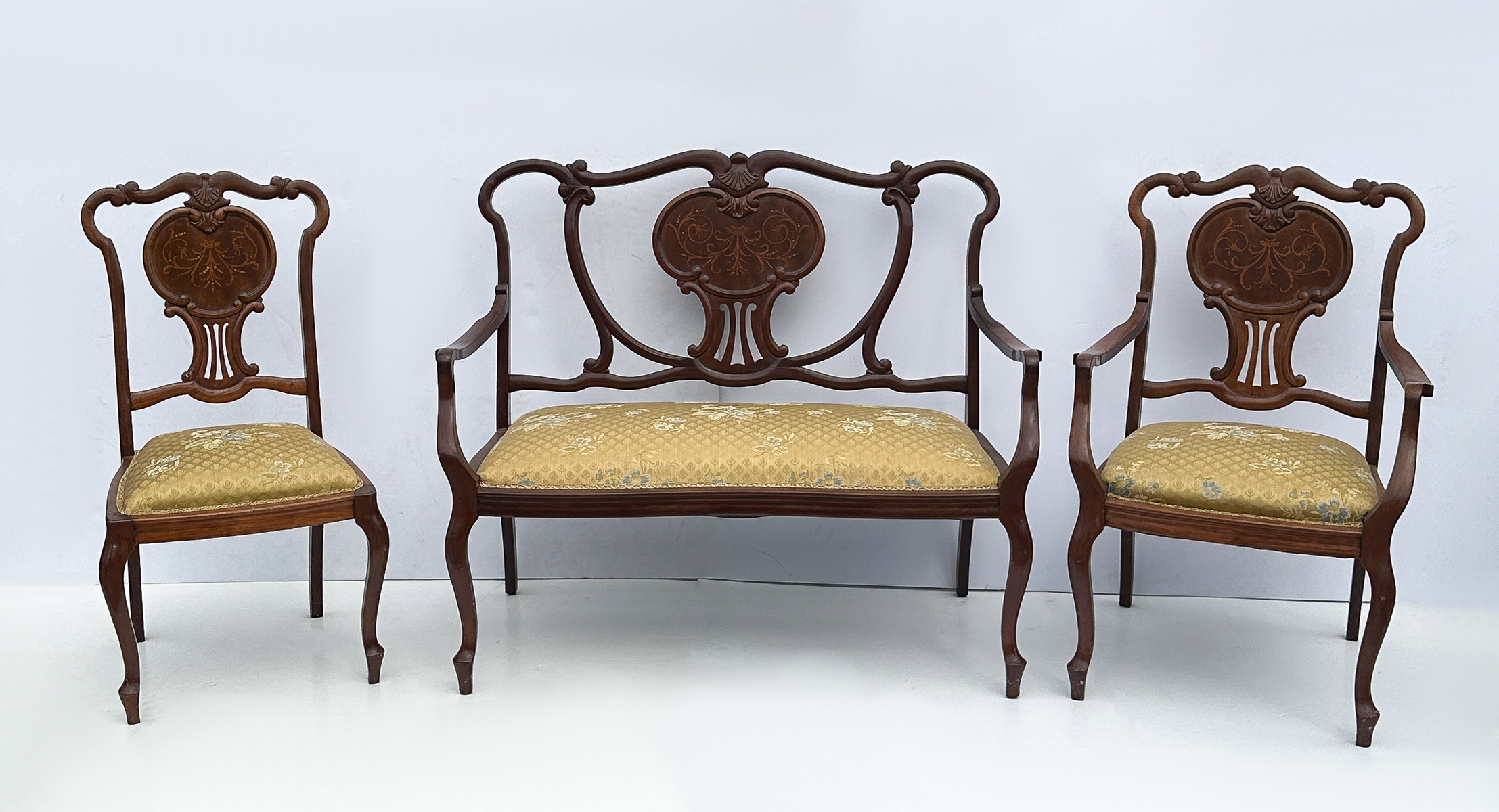 3 PC INLAID MOTHER OF PEARL SETTEE  2ecd66