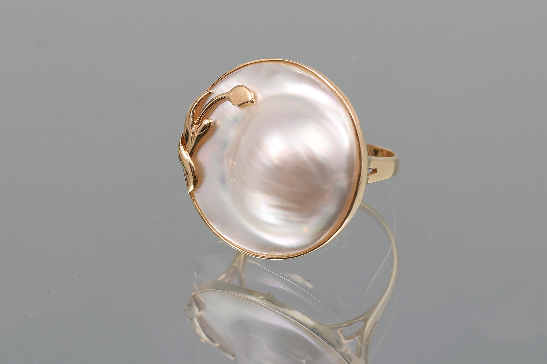 2PC 14K MABE PEARL RING AND PENDANT  2ecd74