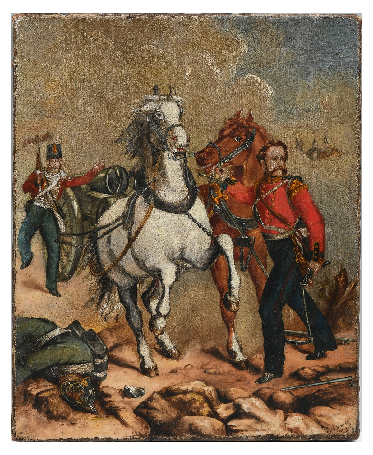 EARLY FRENCH MILITARY CALVARY PAINTING: