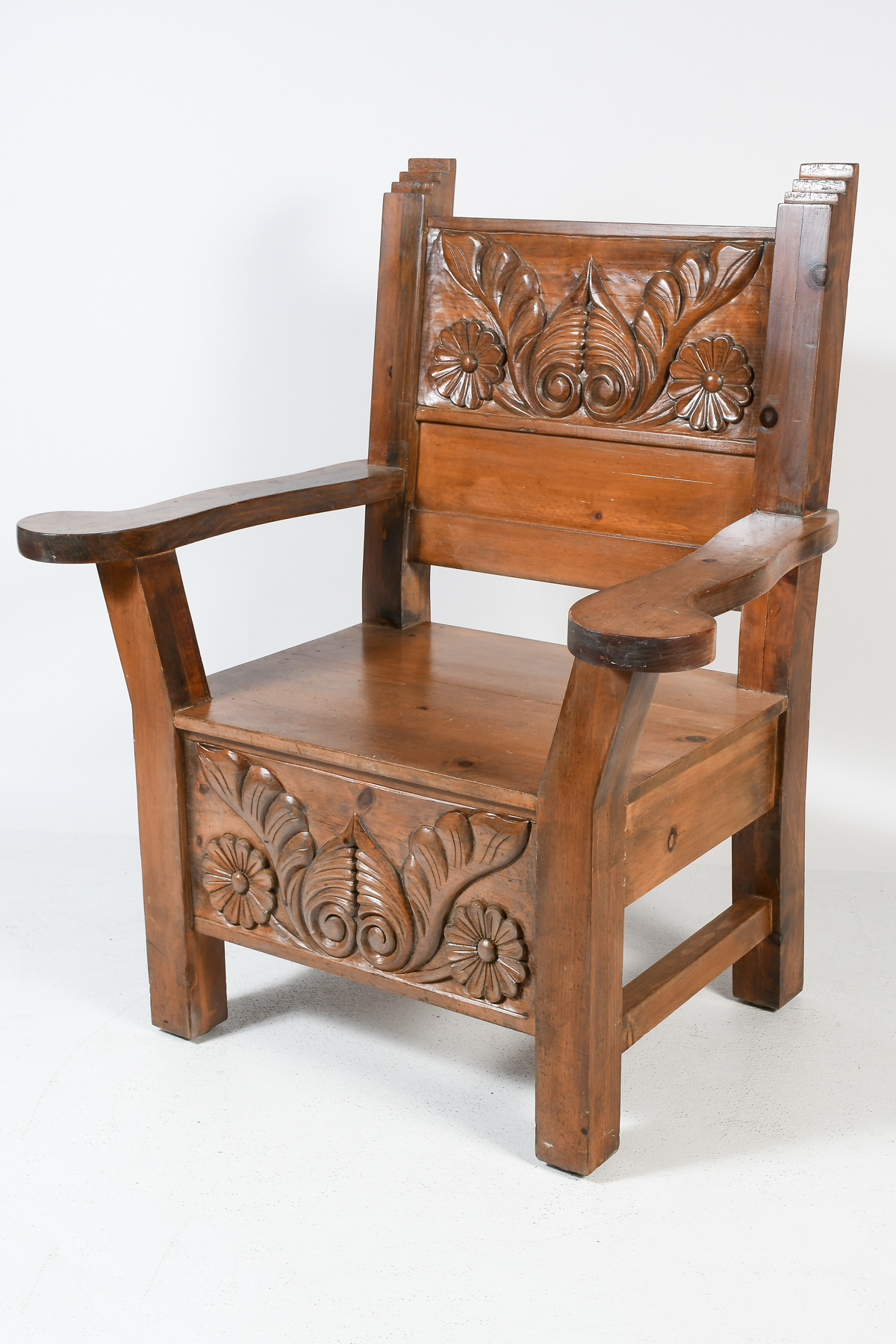 CARVED MEXICAN PINE CHAIR: Solid