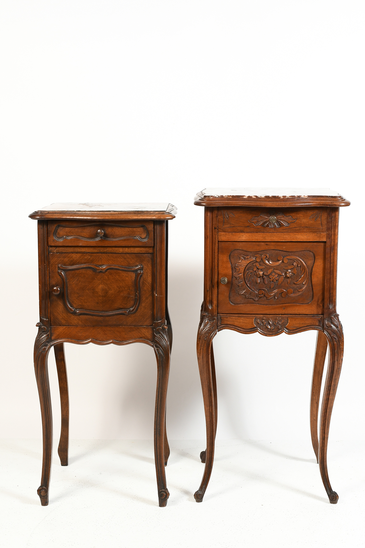 2 FRENCH MARBLE TOP SIDE TABLES: Two