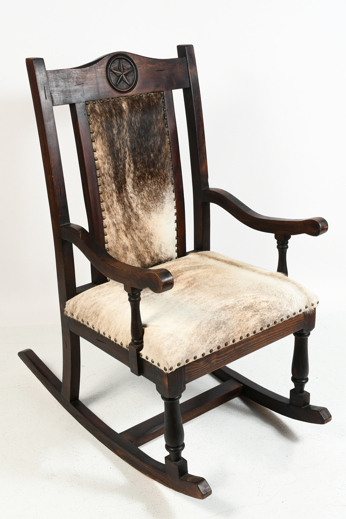 COWSKIN ROCKING CHAIR: Solid hardwood