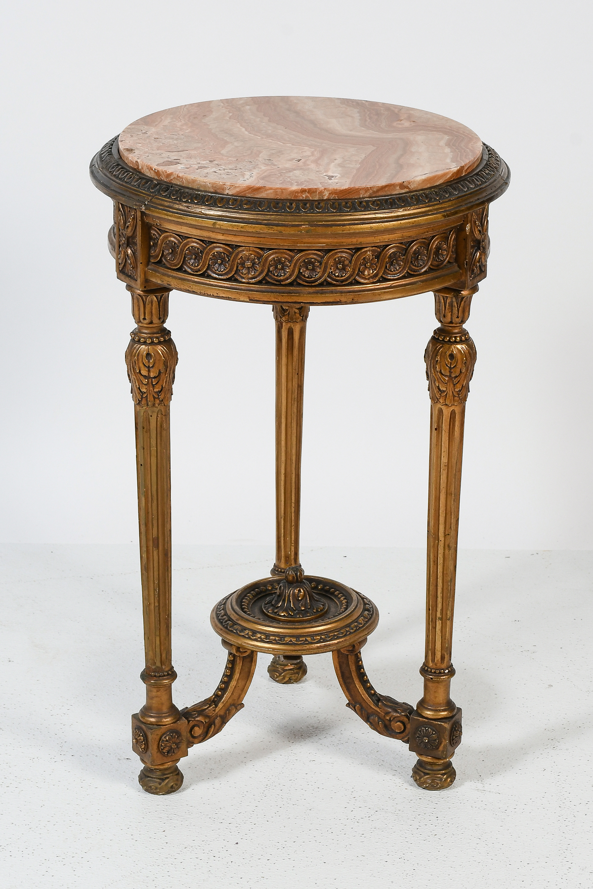 TRI LEGGED GILDED MARBLE TOP TABLE  2ecf31