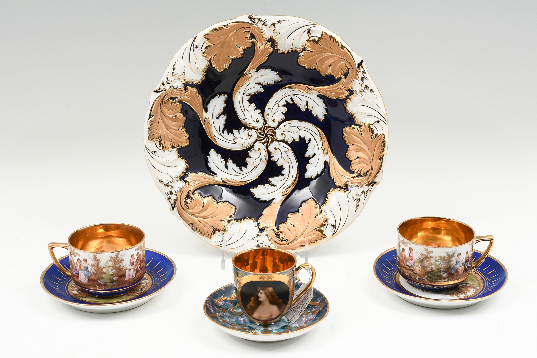 MEISSEN CHARGER AND 3 HIGHLY ORNATE