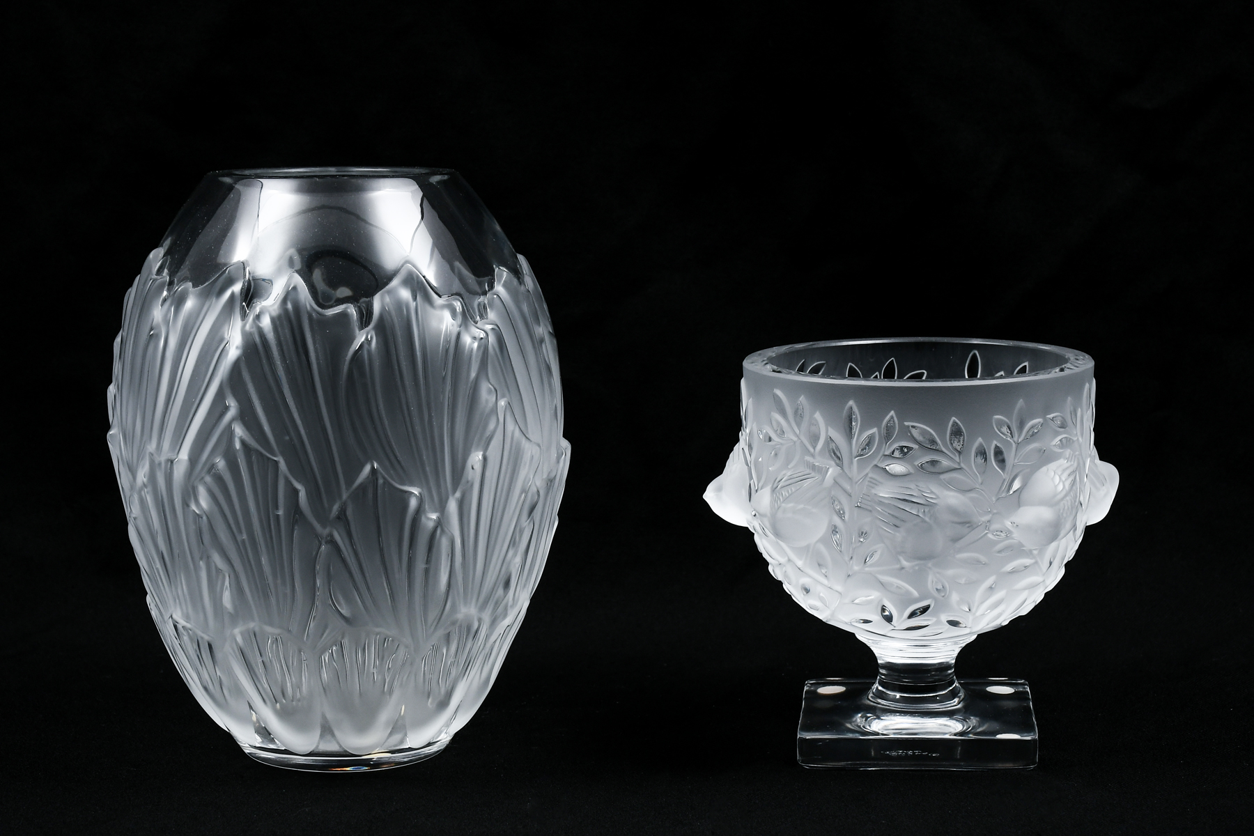 2 PC. LALIQUE CRYSTAL VASE & FOOTED