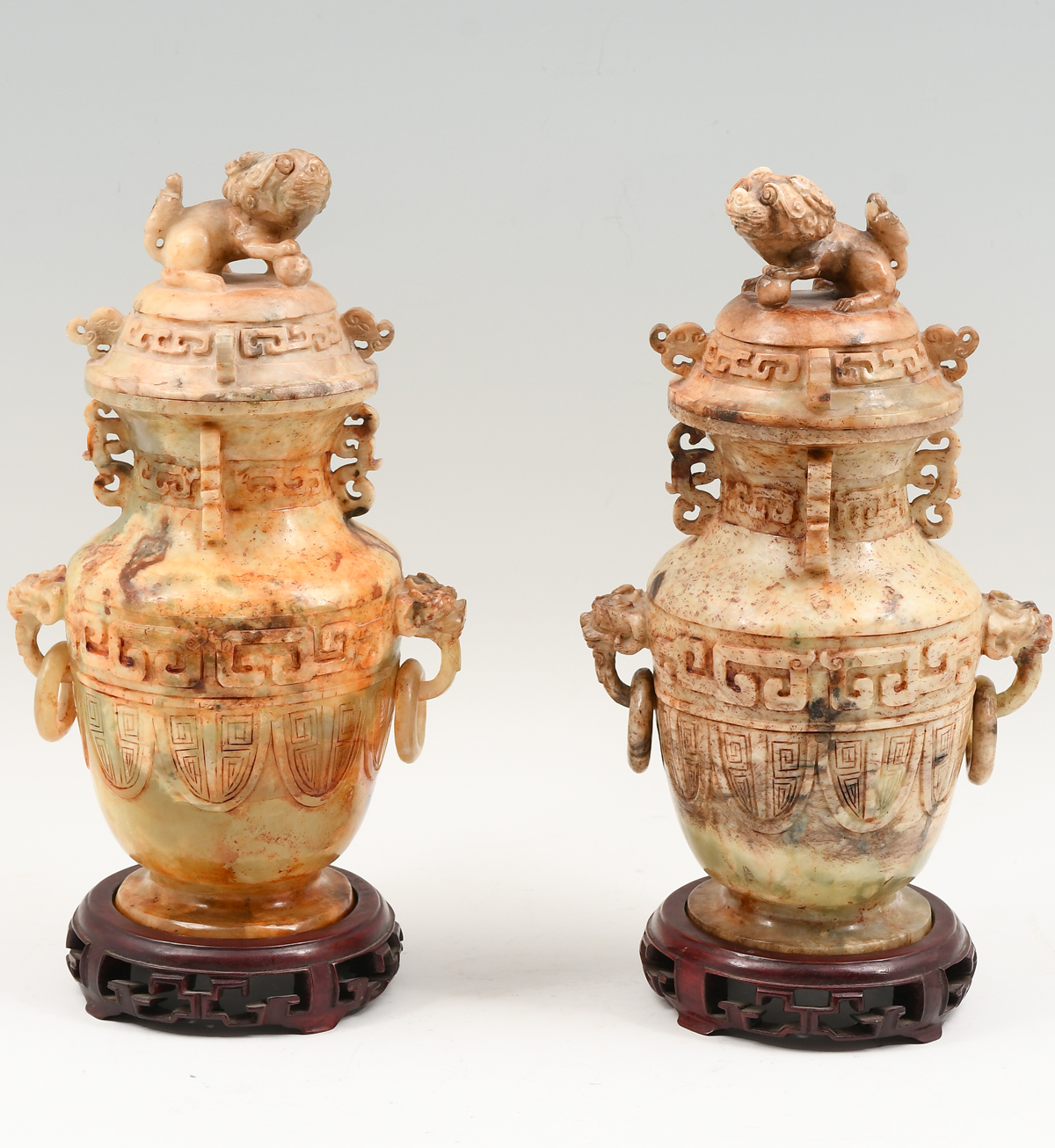 PAIR CHINESE CARVED SOAPSTONE VESSELS: