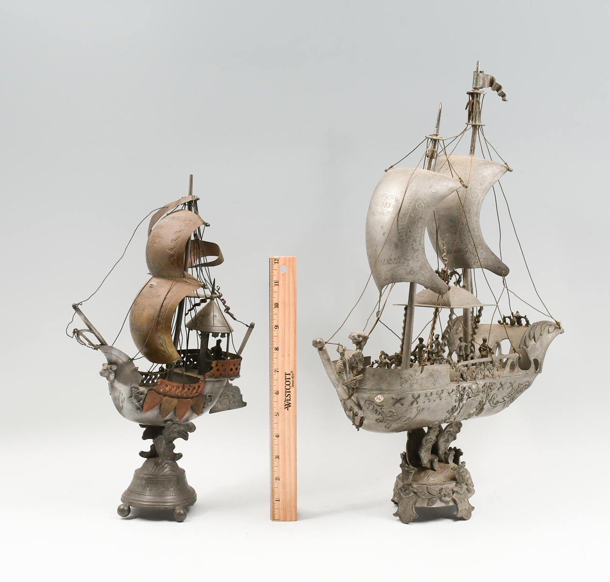 2 PEWTER COPPER SAILING SHIP 2ecf88