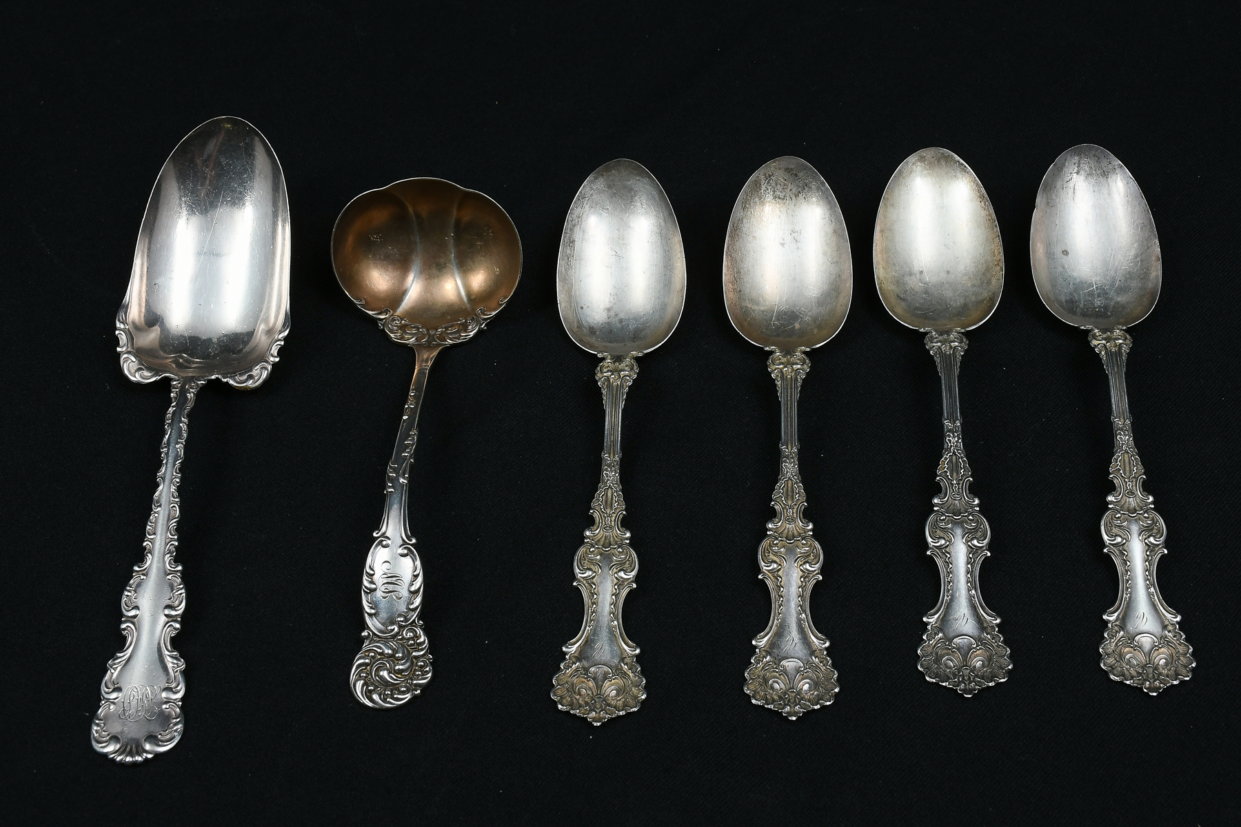 6 PC. STERLING SILVER LADLE & SPOONS: