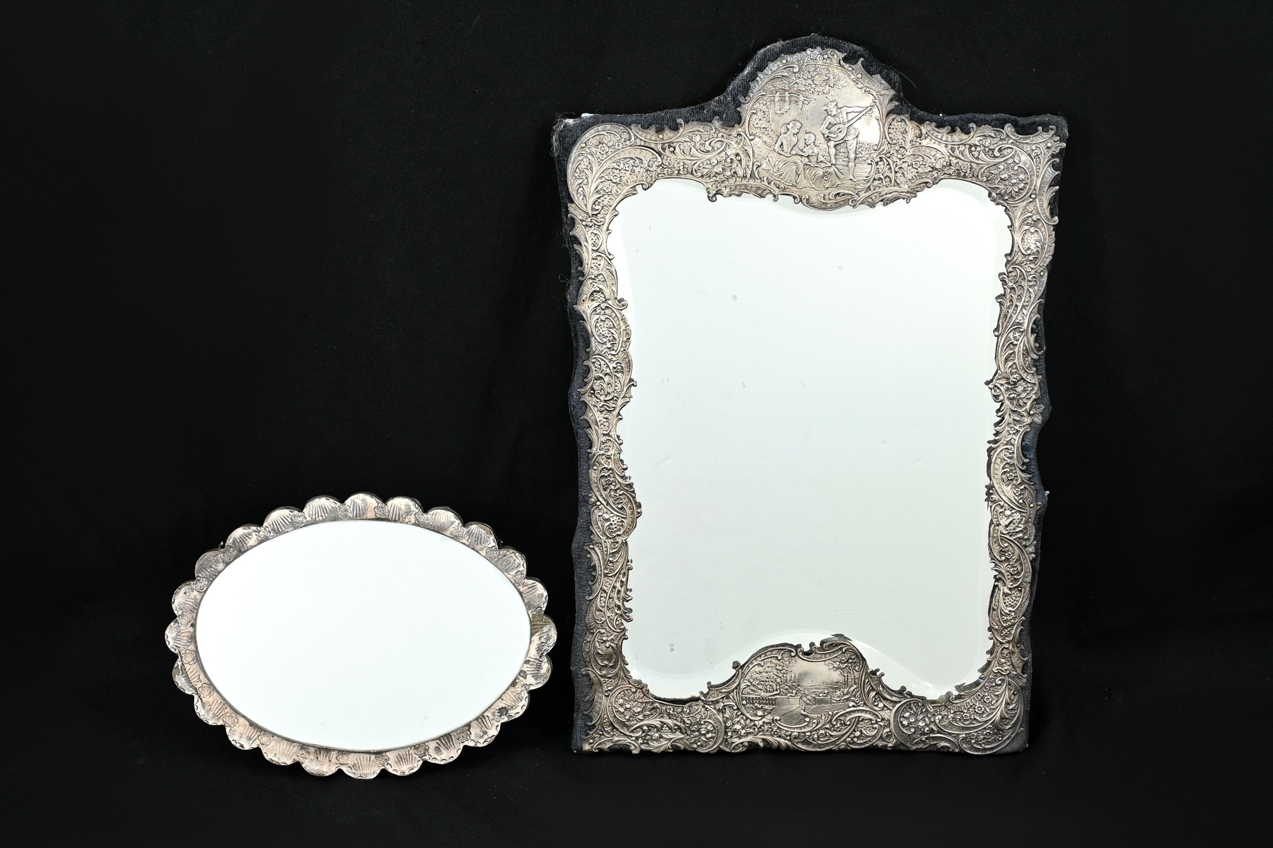 2 STERLING SILVER FRAMED MIRRORS:
