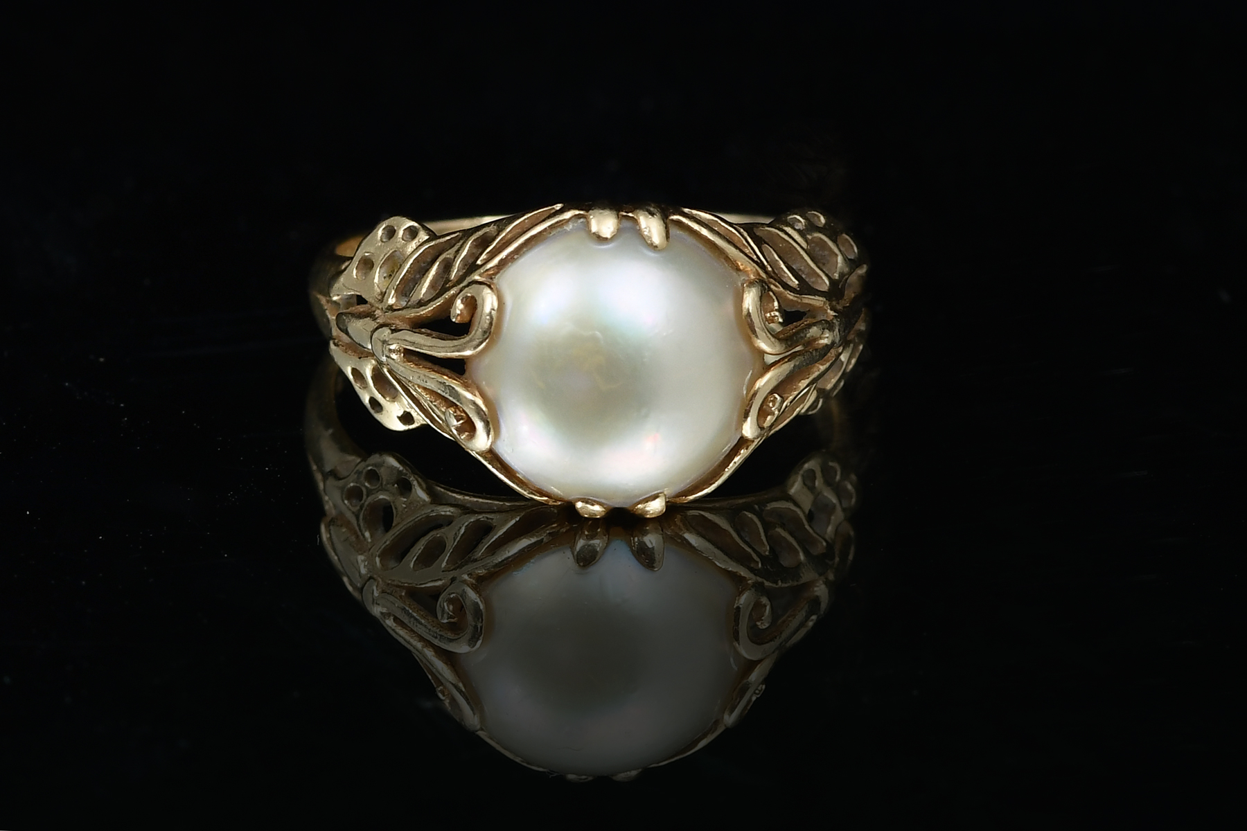 14K PEARL BUTTERFLY RING 14K yellow 2ecfe4