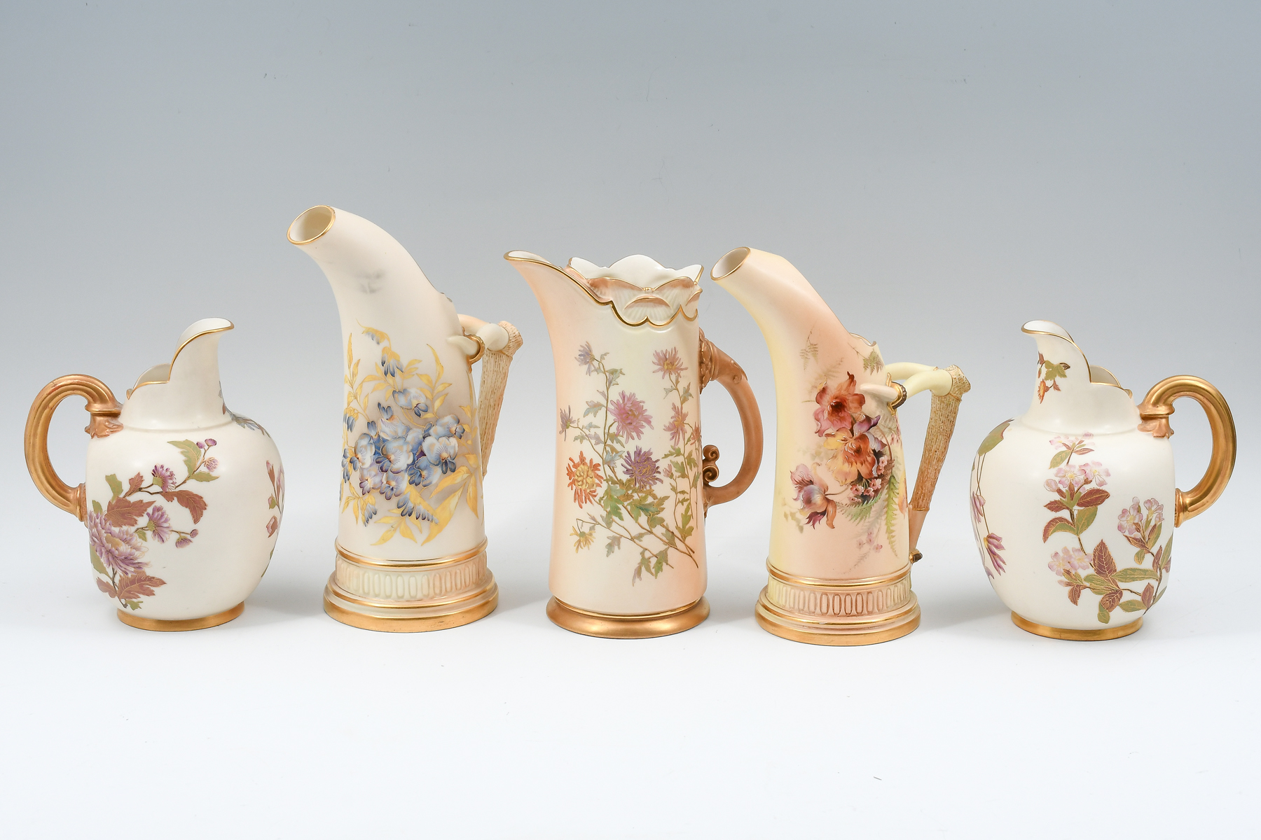 5 PC. ROYAL WORCESTER PORCELAIN PITCHERS: