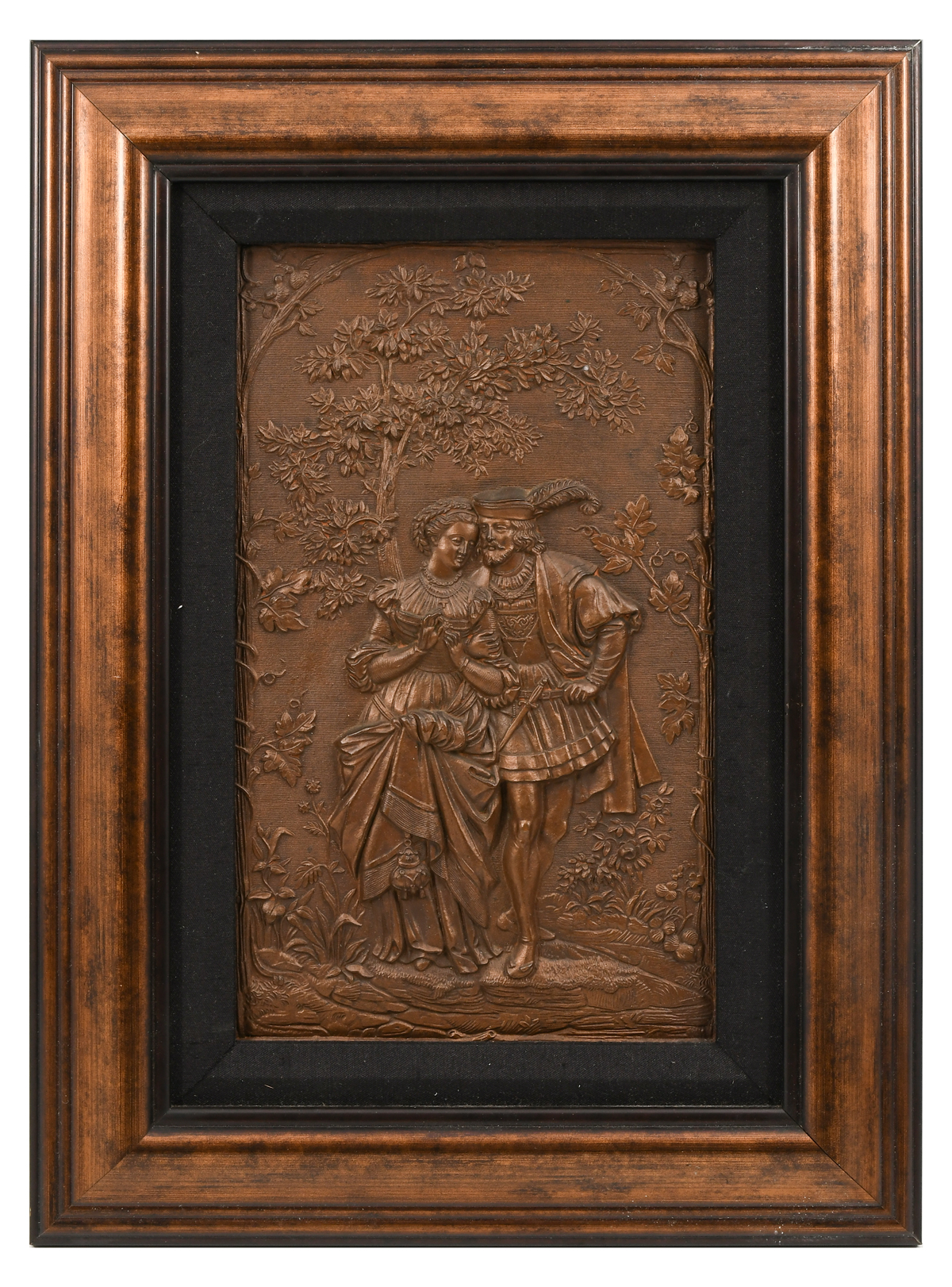 BRONZE PLAQUE OF A COURTING COUPLE: