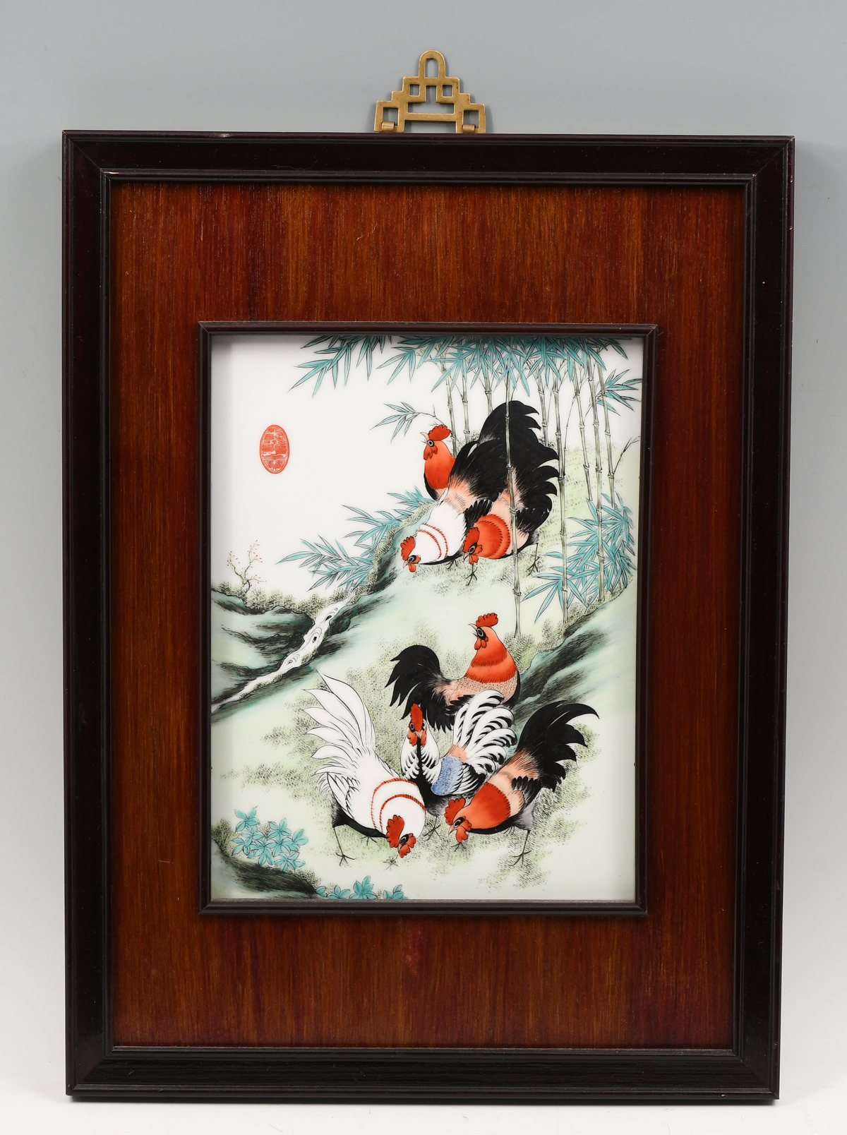 ENAMELED CHINESE ROOSTER PLAQUE  2ed138