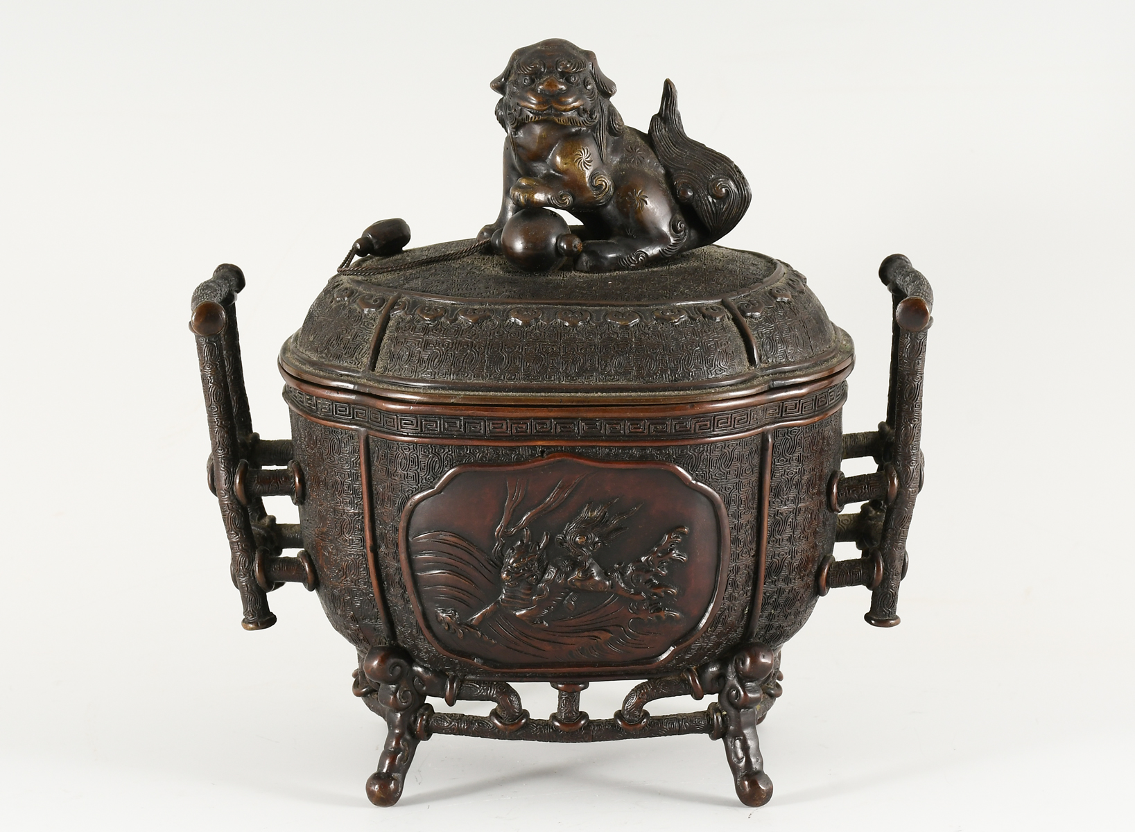 CHINESE BRONZE FOO DOG CENSER  2ed141