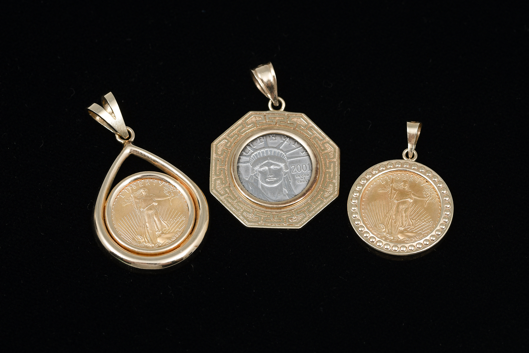 3 PC GOLD PLATINUM COIN PENDANTS  2ed158