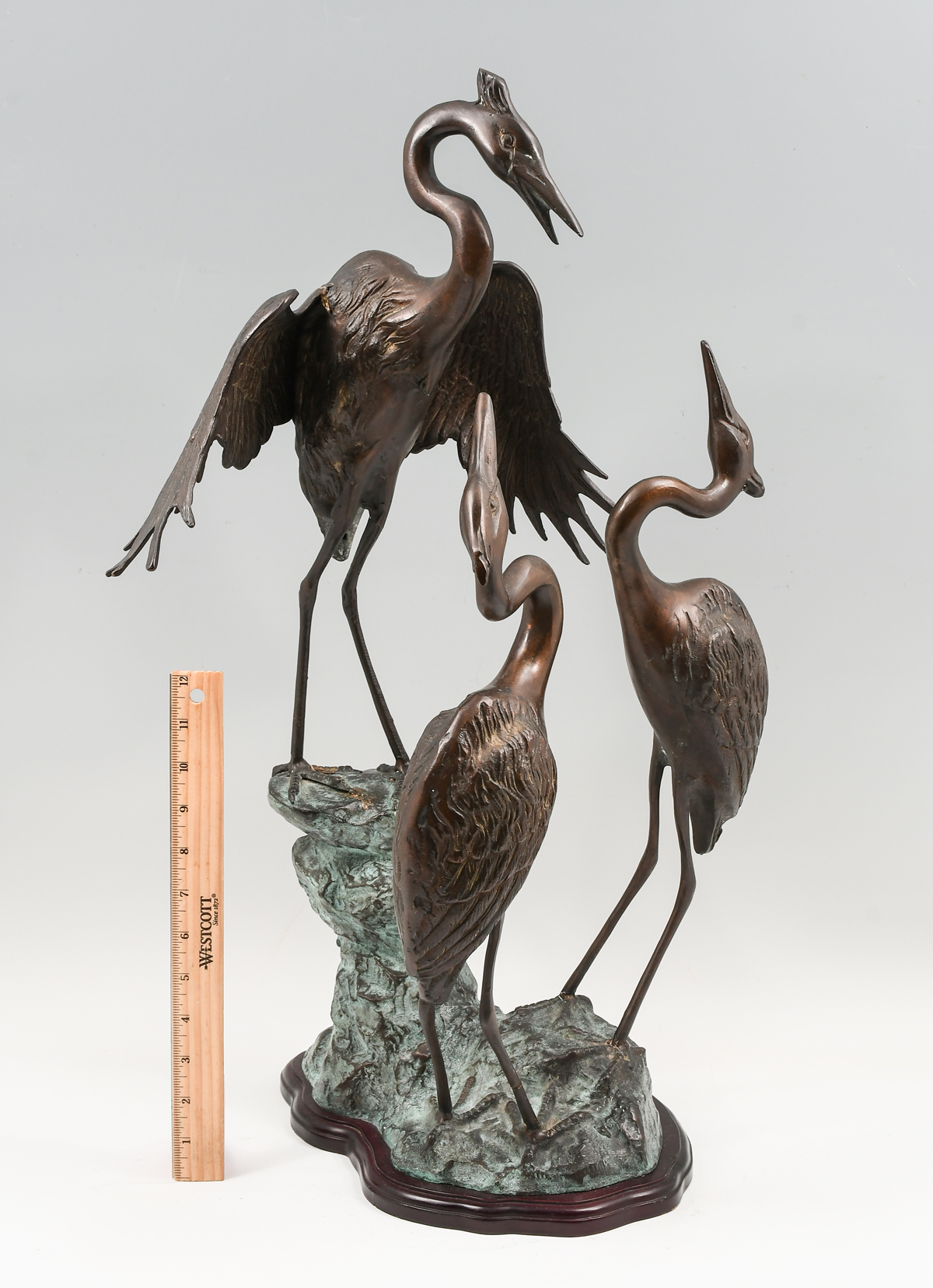 LARGE BRONZE HERONS STATUE: Crafted