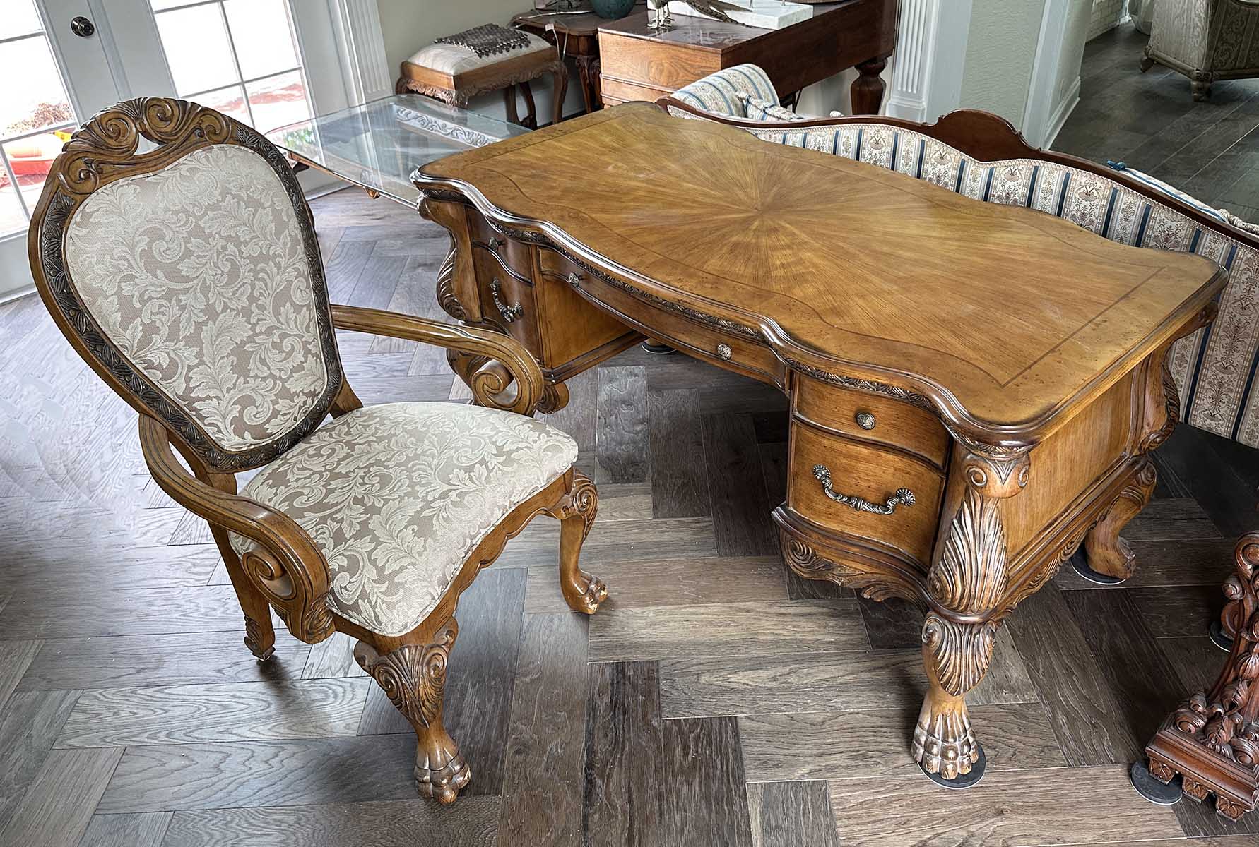 FANCY CARVED PAW FOOT DESK, BY