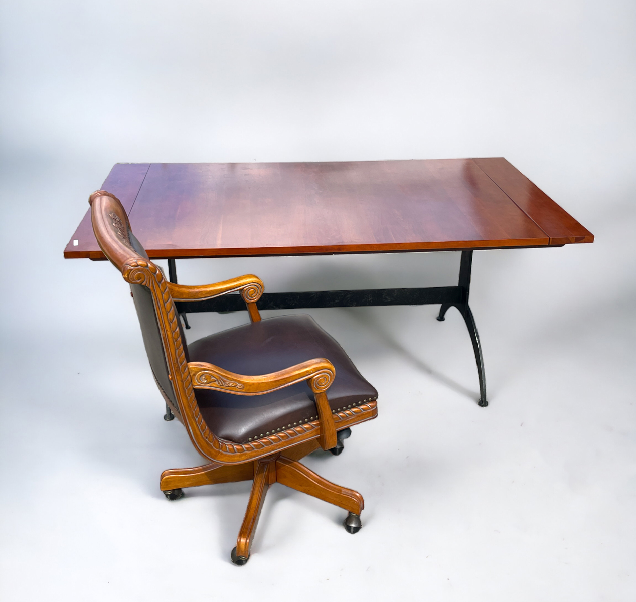 DESK & LEATHER OFFICE CHAIR: A