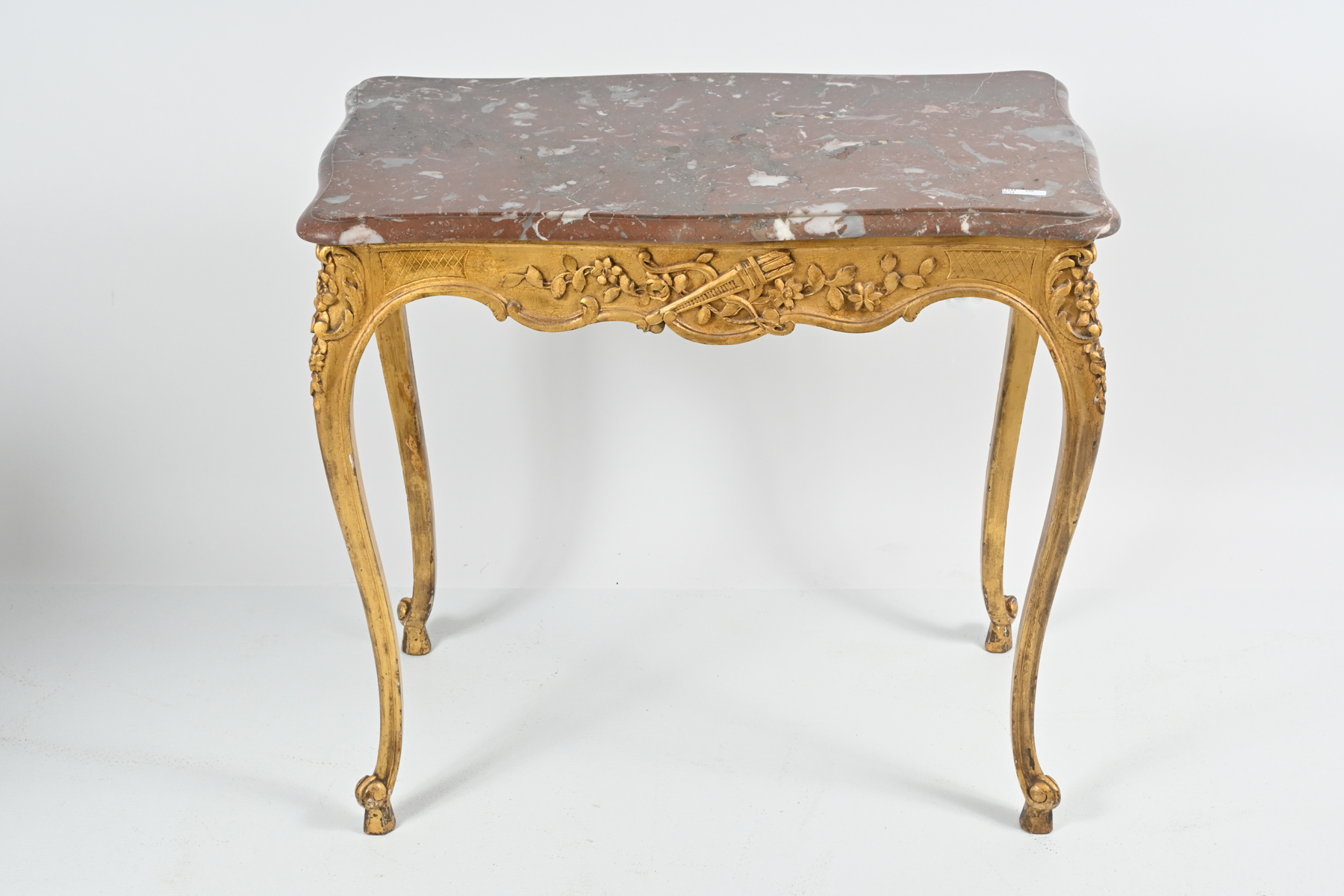 FRENCH GOLD GILT MARBLE TOP SIDE