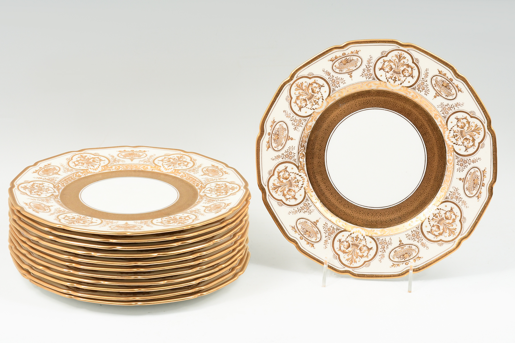 12 PC. GOLD ENCRUSTED ROYAL DOULTON