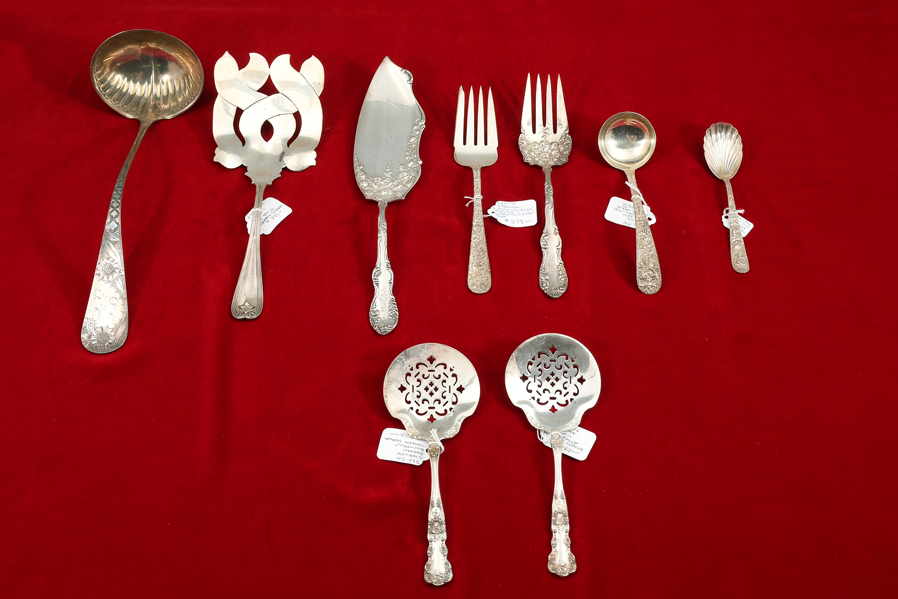 9 PC. STERLING SILVER SERVING PIECES: