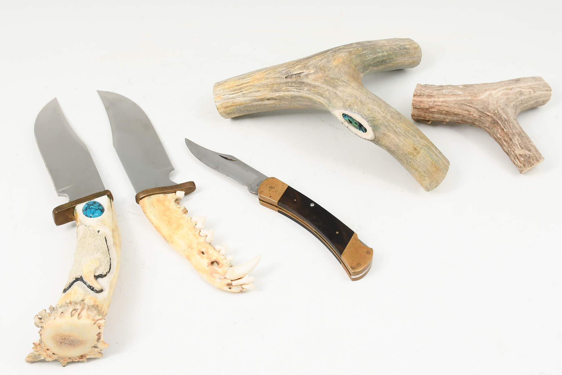 3 COLLECTIBLE KNIVES: Two Animal Jawbone-Handle