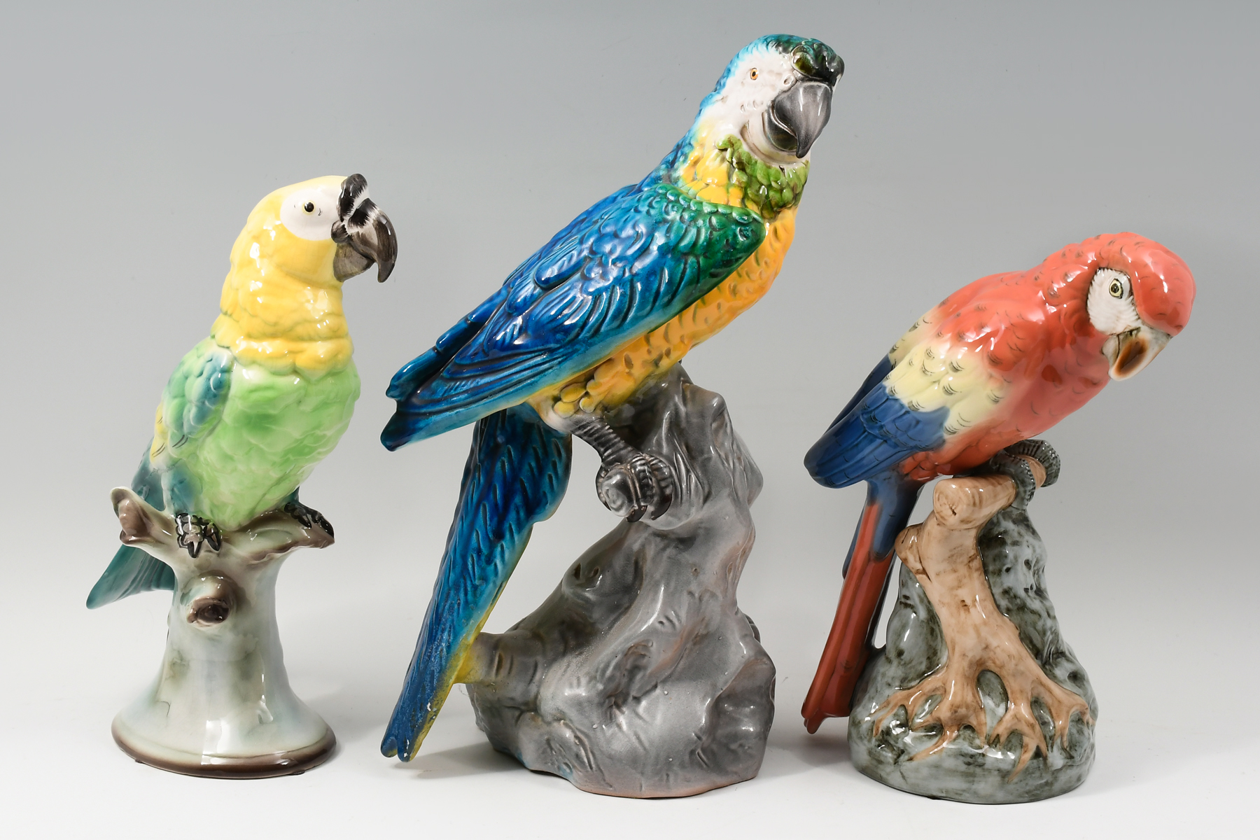 3 PC. CONTINENTAL PORCELAIN PARROTS: