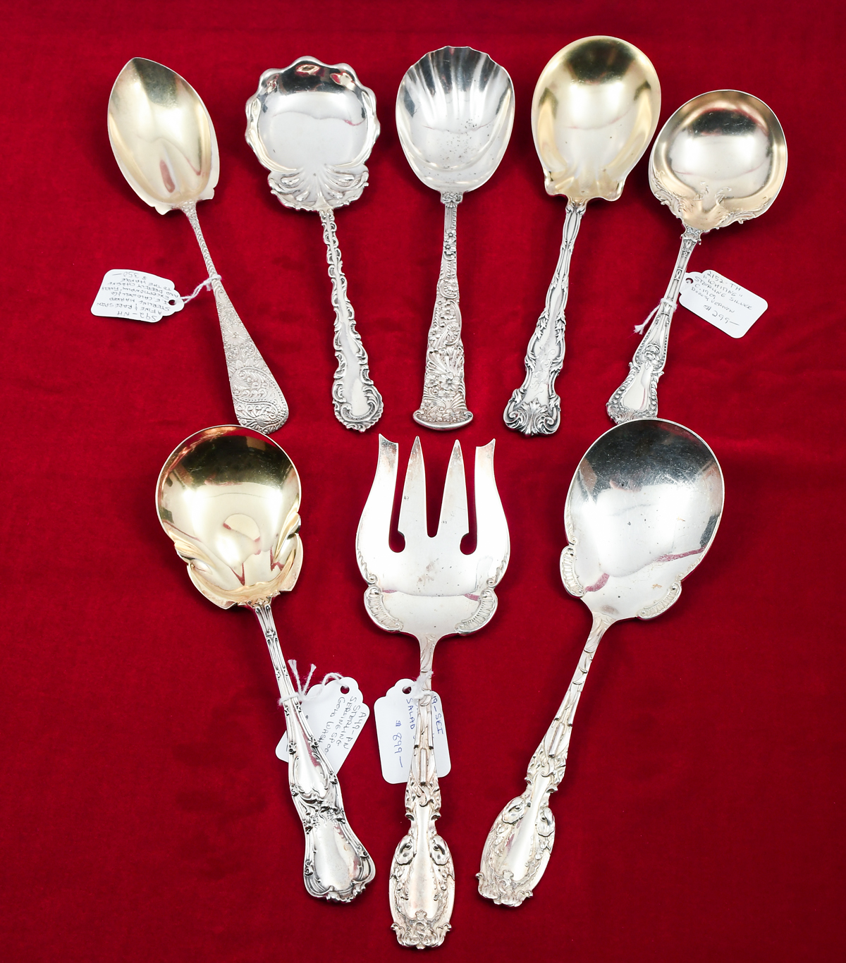 8 PC. ORNATE STERLING SERVING PIECES: