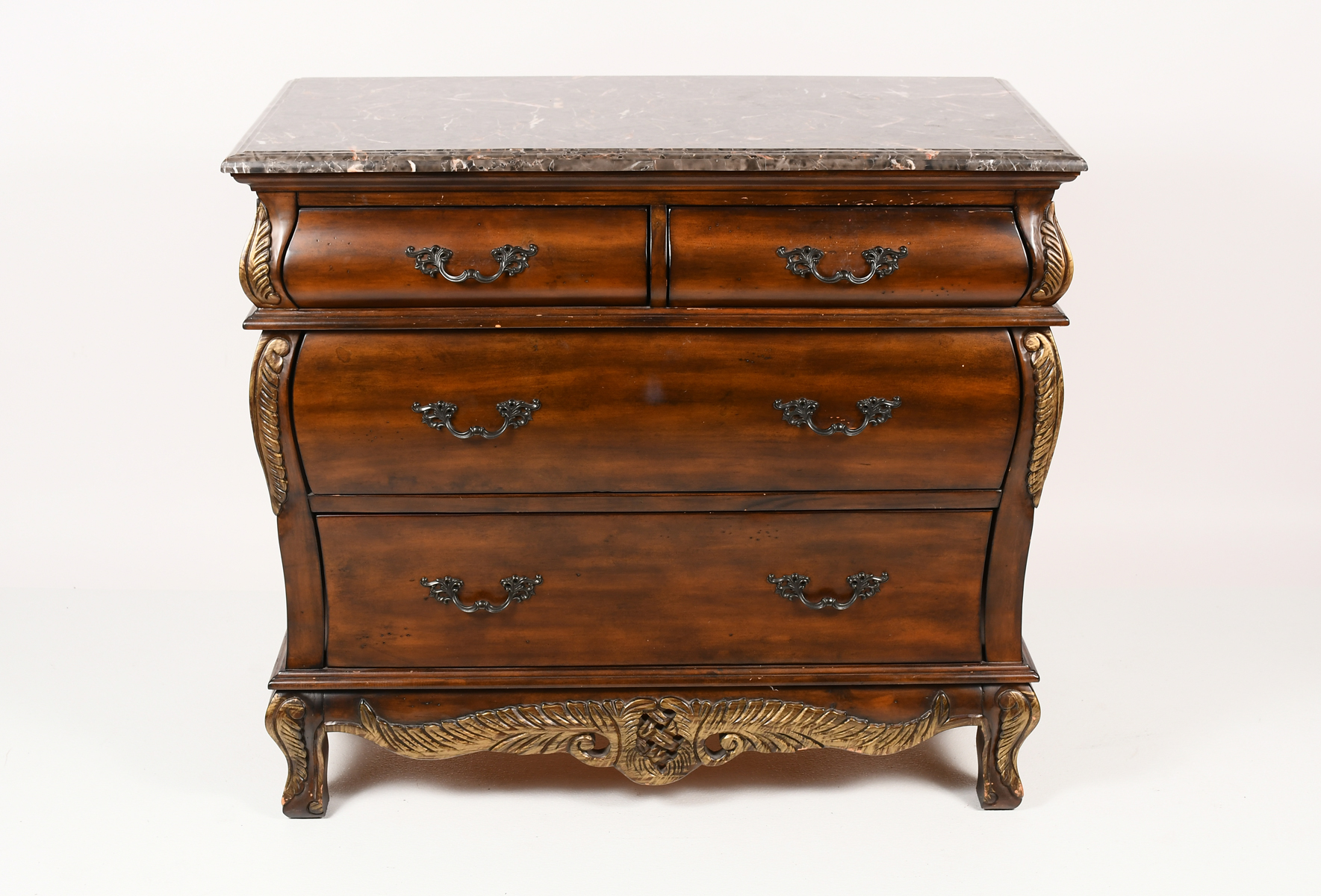 MARBLE TOP 4-DRAWER COMMODE: A beveled,