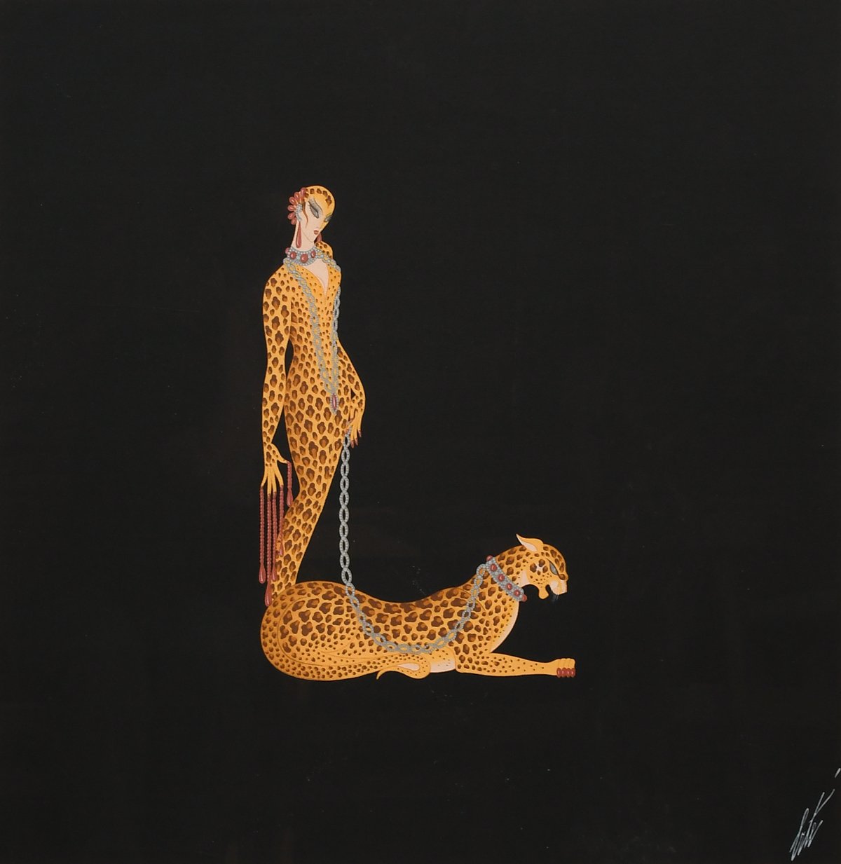 ERTE CHEETAH FRAMED SILK SCARF: