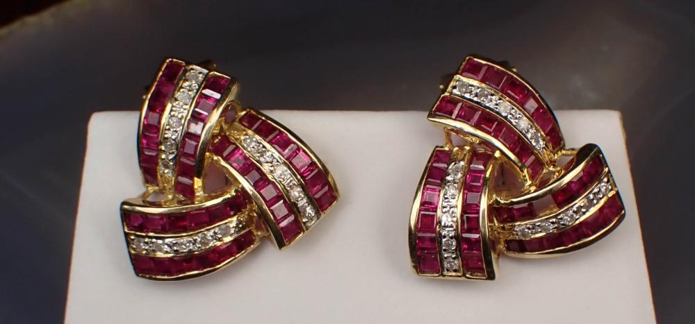 PAIR OF RUBY, DIAMOND AND GOLD