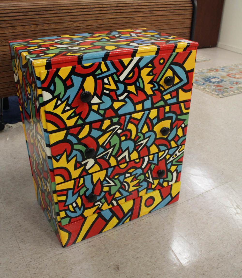 TOM CRAMER PAINT DECORATED THREE-DRAWER