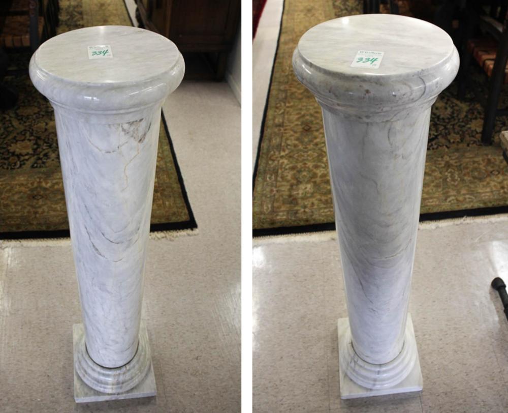 PAIR OF WHITE CALCATTA MARBLE COLUMN