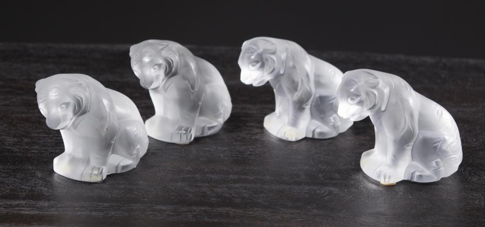 FOUR LALIQUE FROSTED GLASS 'BENGALOU'