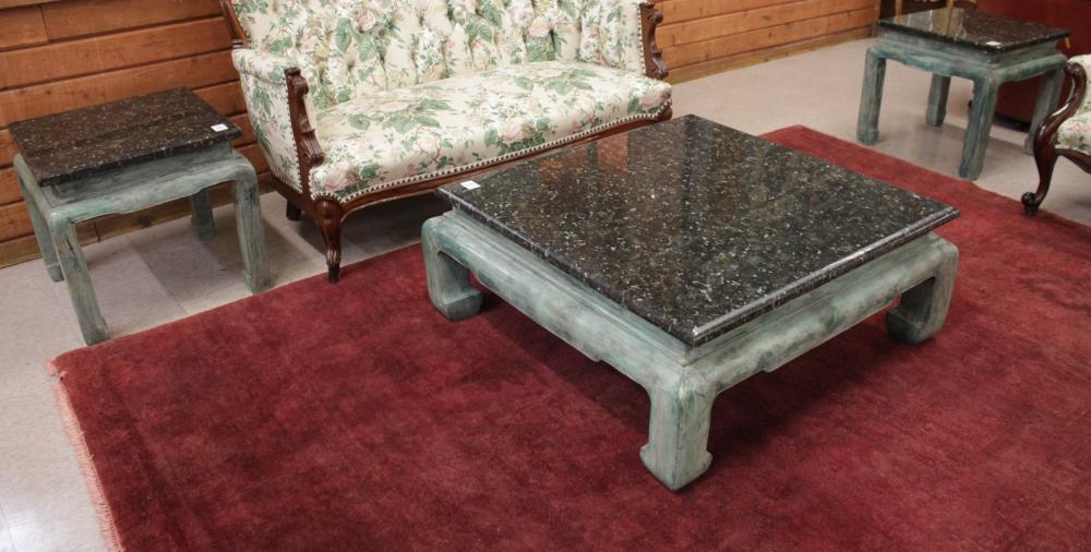 THREE PIECE MARBLE AND BRONZE TABLE 2ed5f1