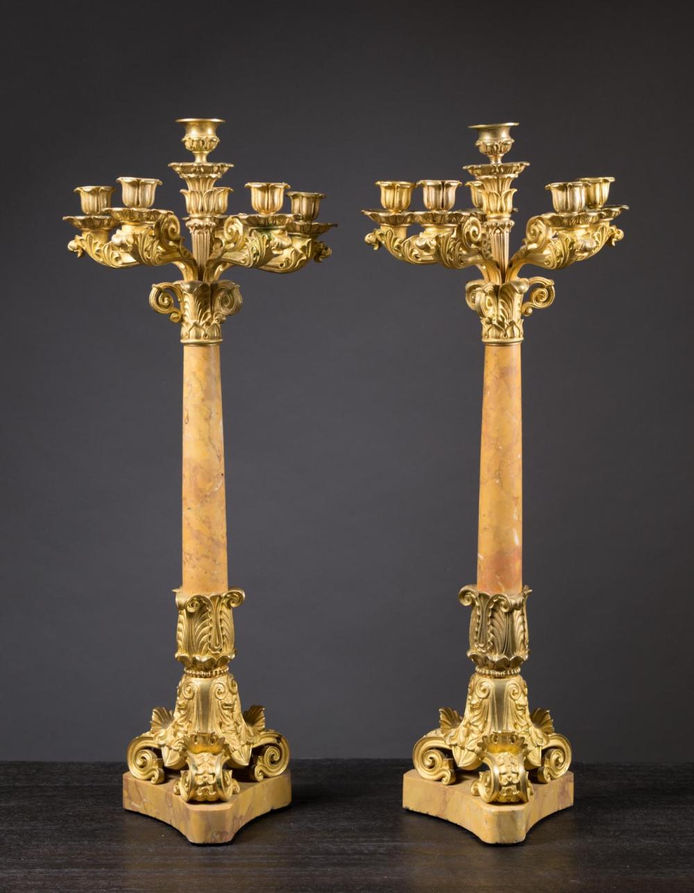 TALL PAIR OF MARBLE AND GILT BRONZE